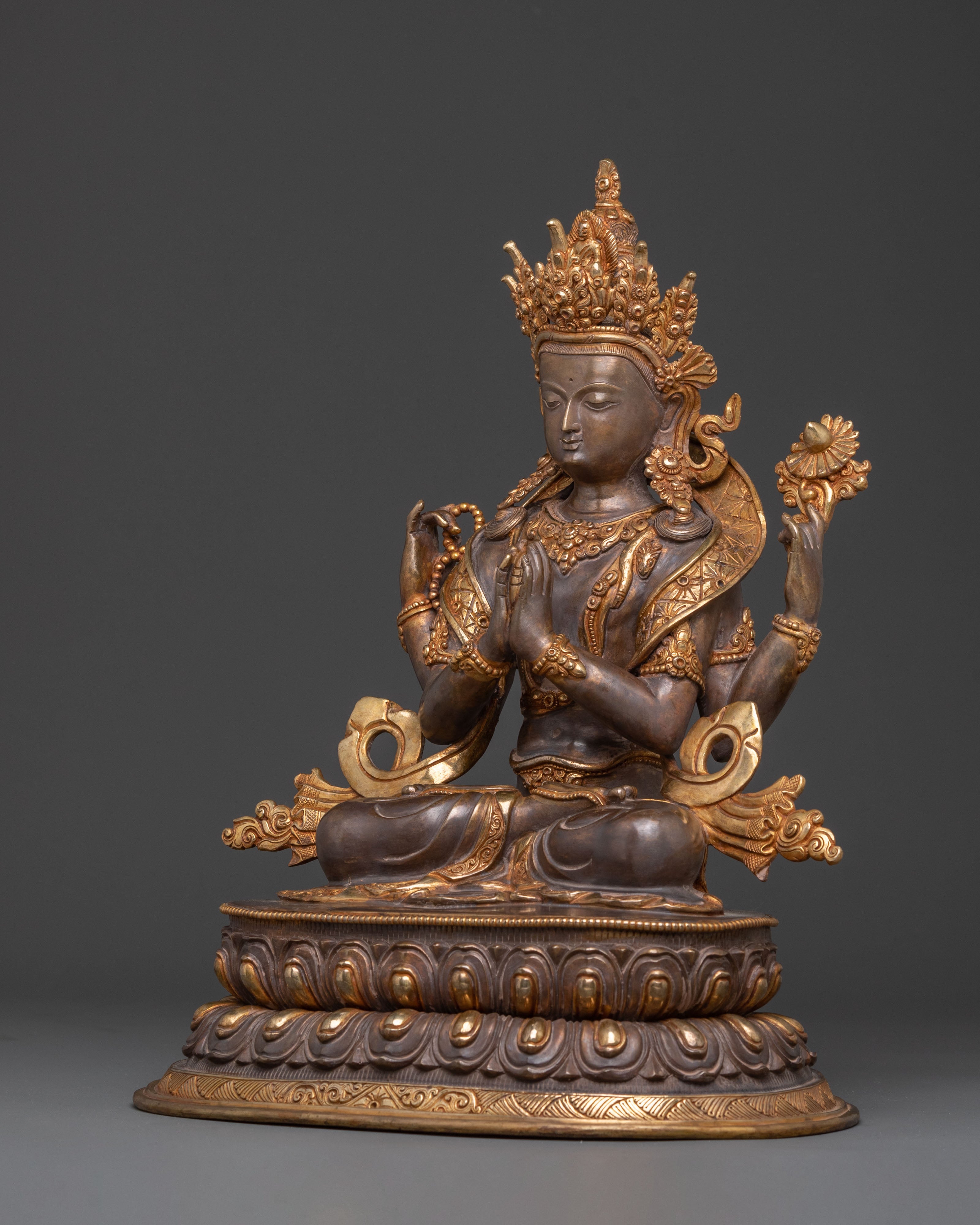 Chenrezig Oxidized Copper Statue | Infinite Compassion