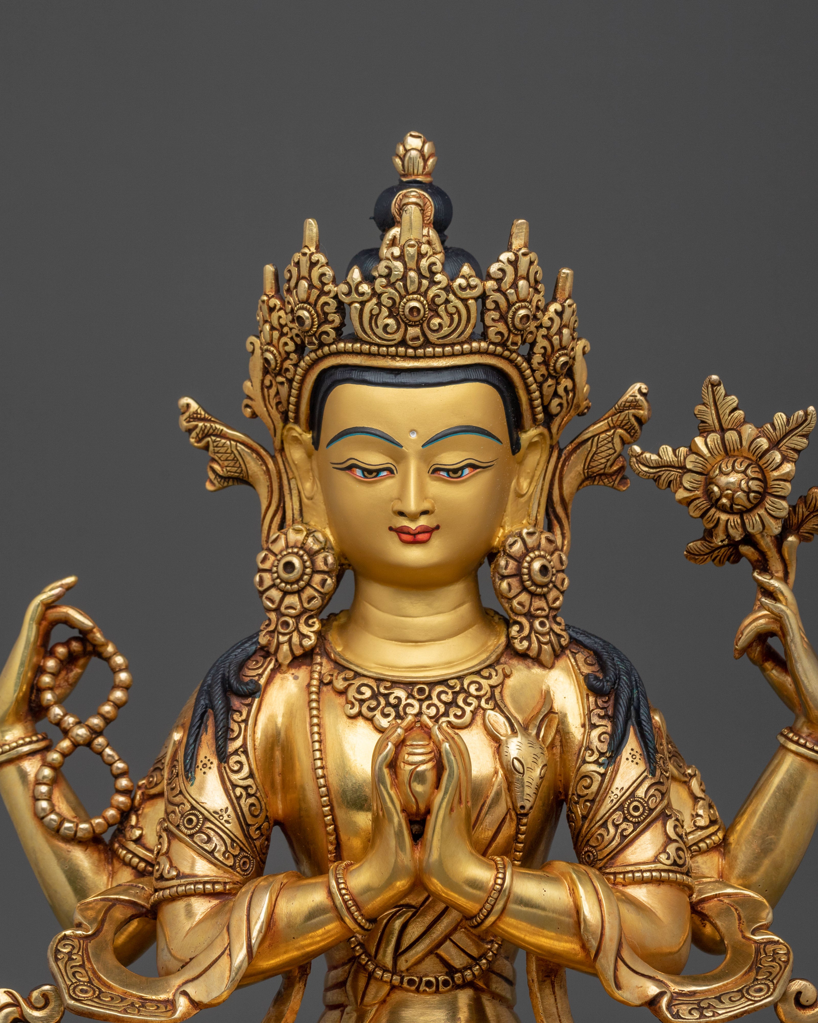 Chenrezig Sculpture | 24K Gold Gilded Compassionate Figurine