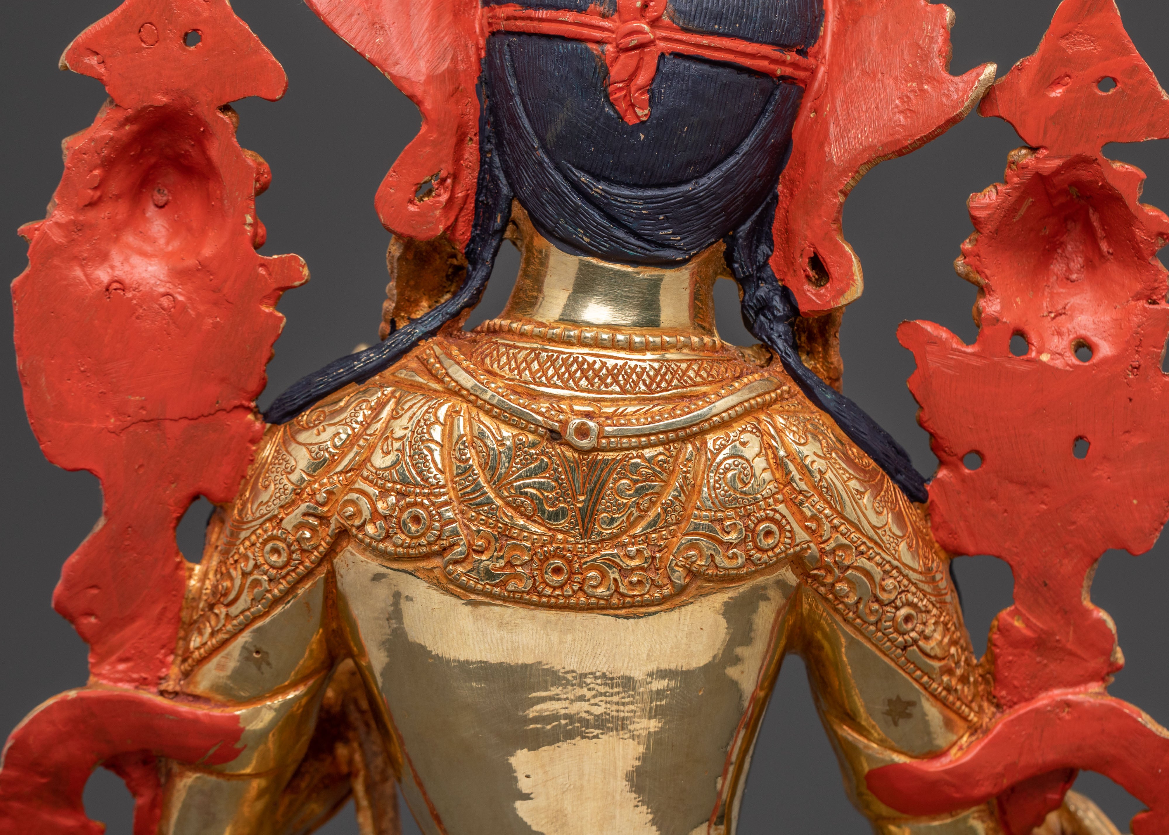 Handcrafted Goddess of Protection Green Tara Statue – 24K Gold Gilded Art