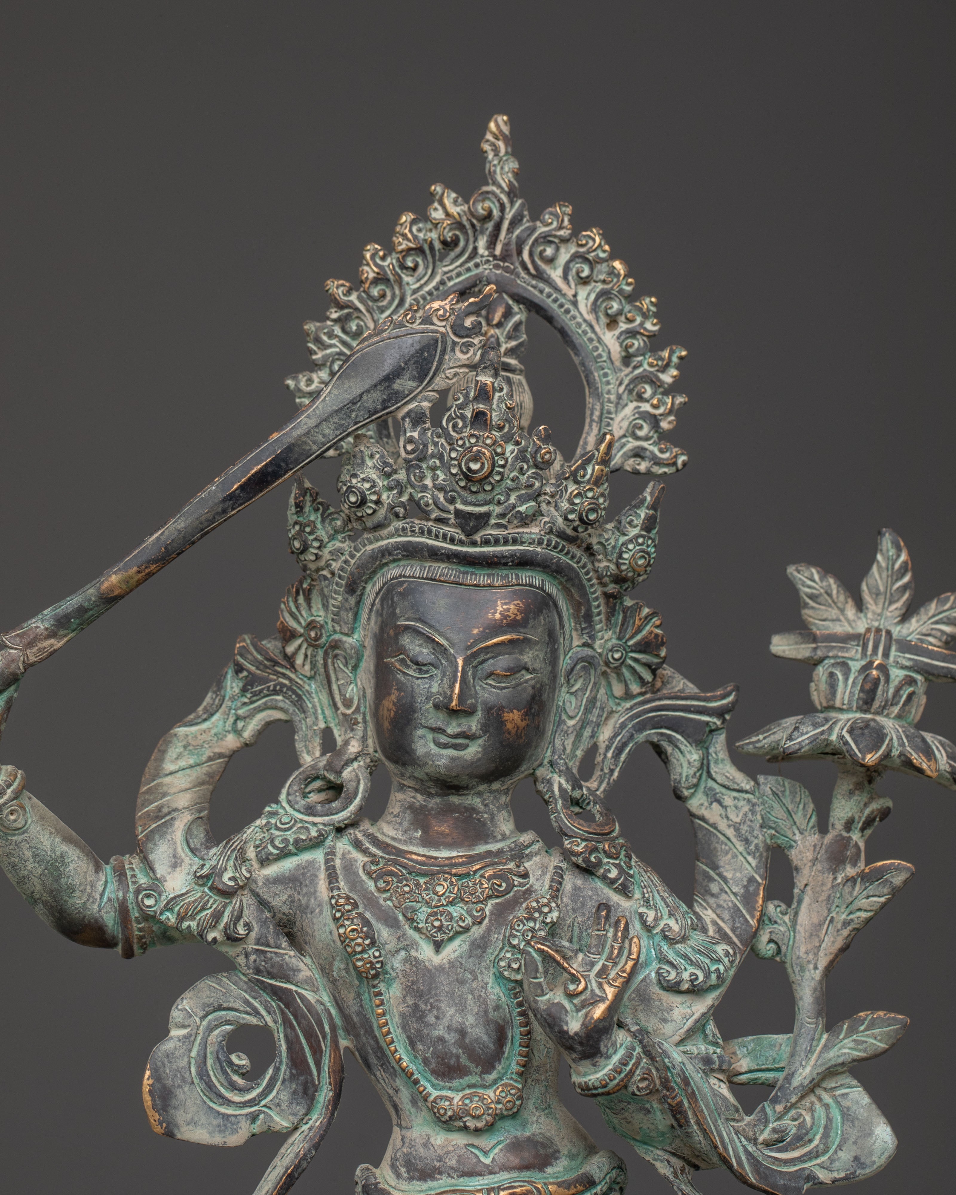 Manjushri Statue with Antique Finish | Wisdom Figure