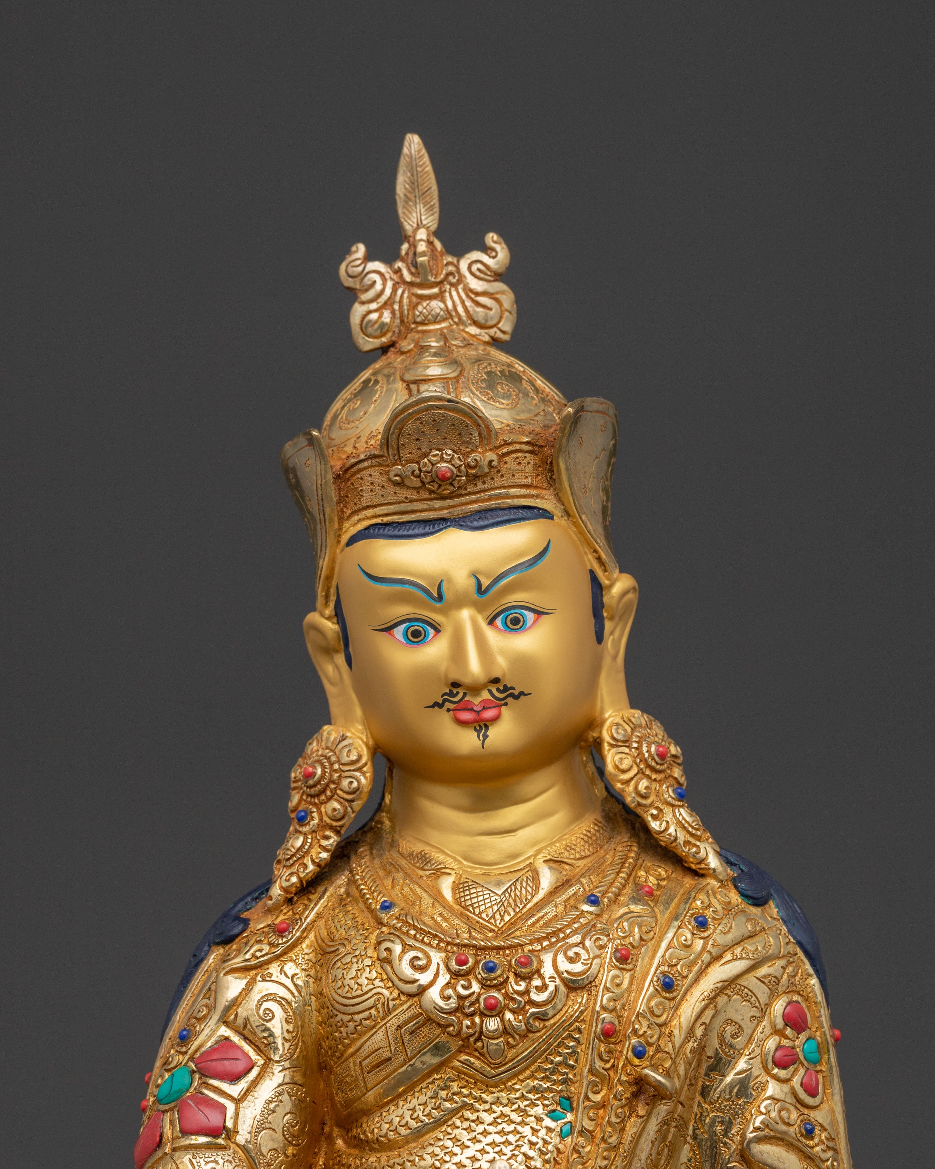 24K Gold Gilded Guru Rinpoche Blessing Statue – Authentic Nepalese Artistry
