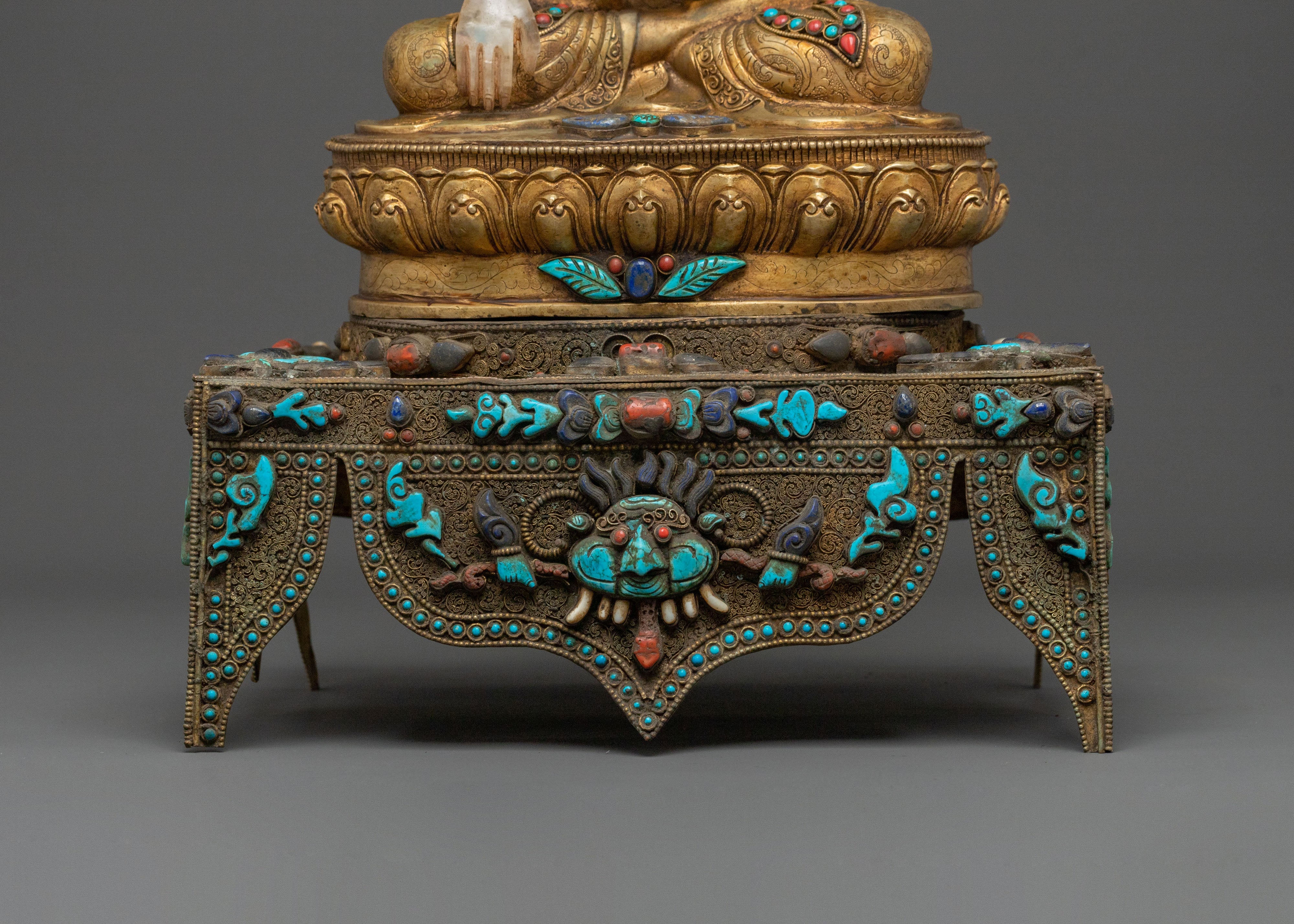 Shakyamuni Buddha On Throne Handcrafted Statue