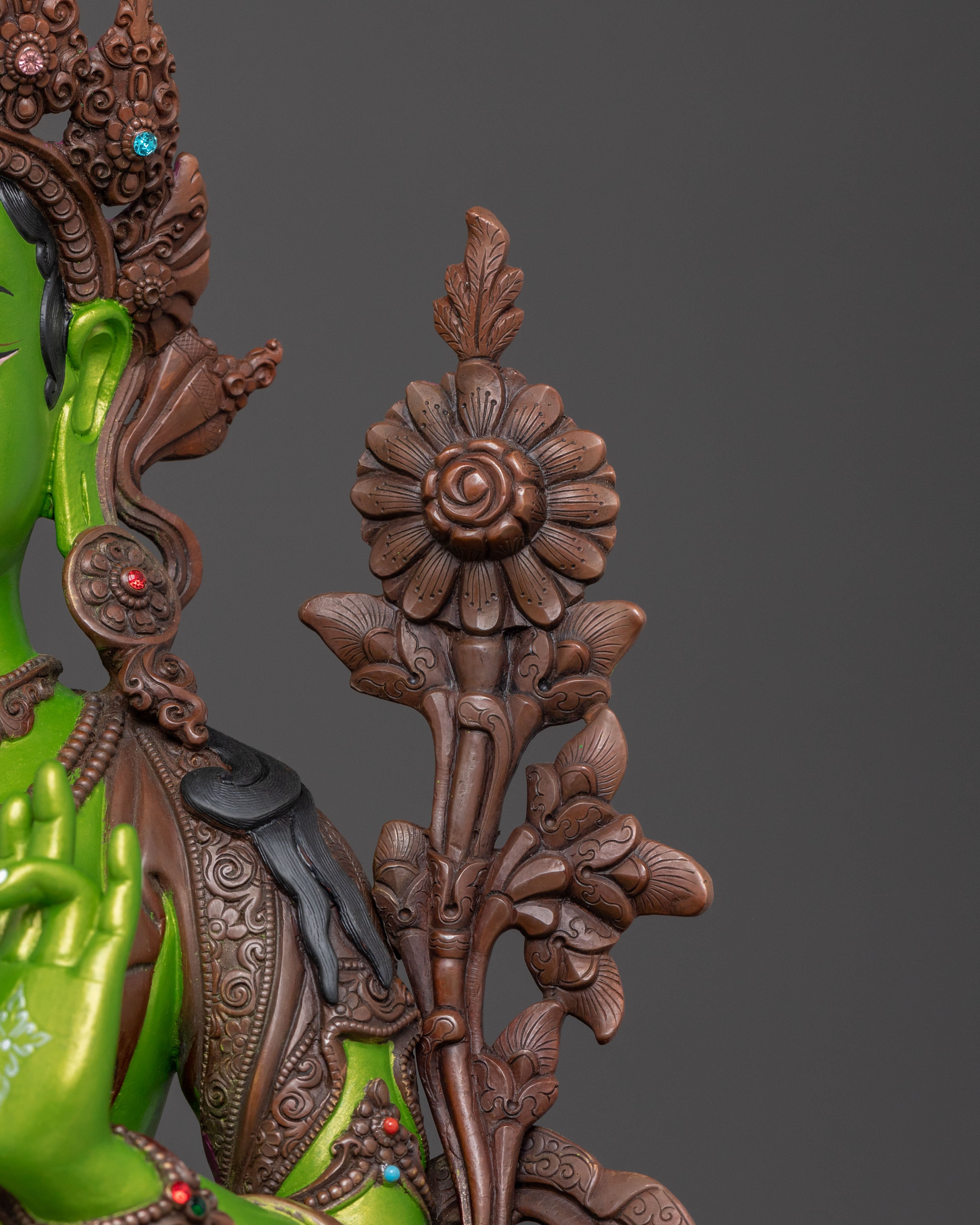 Tibetan Green Tara Compassion Statue – Oxidized Copper Art