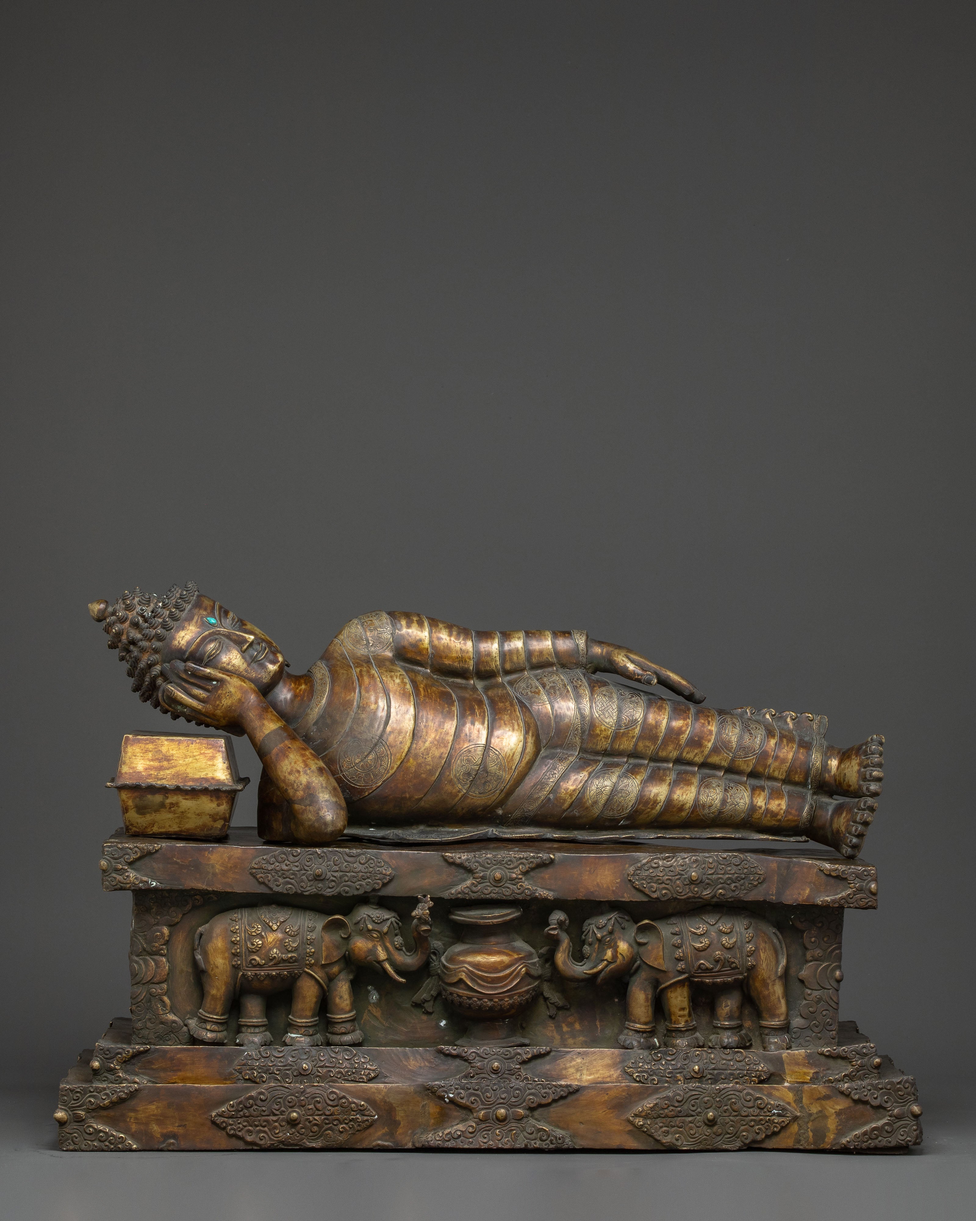 Buddha Entering Nirvana | Oxidized Copper sculpture