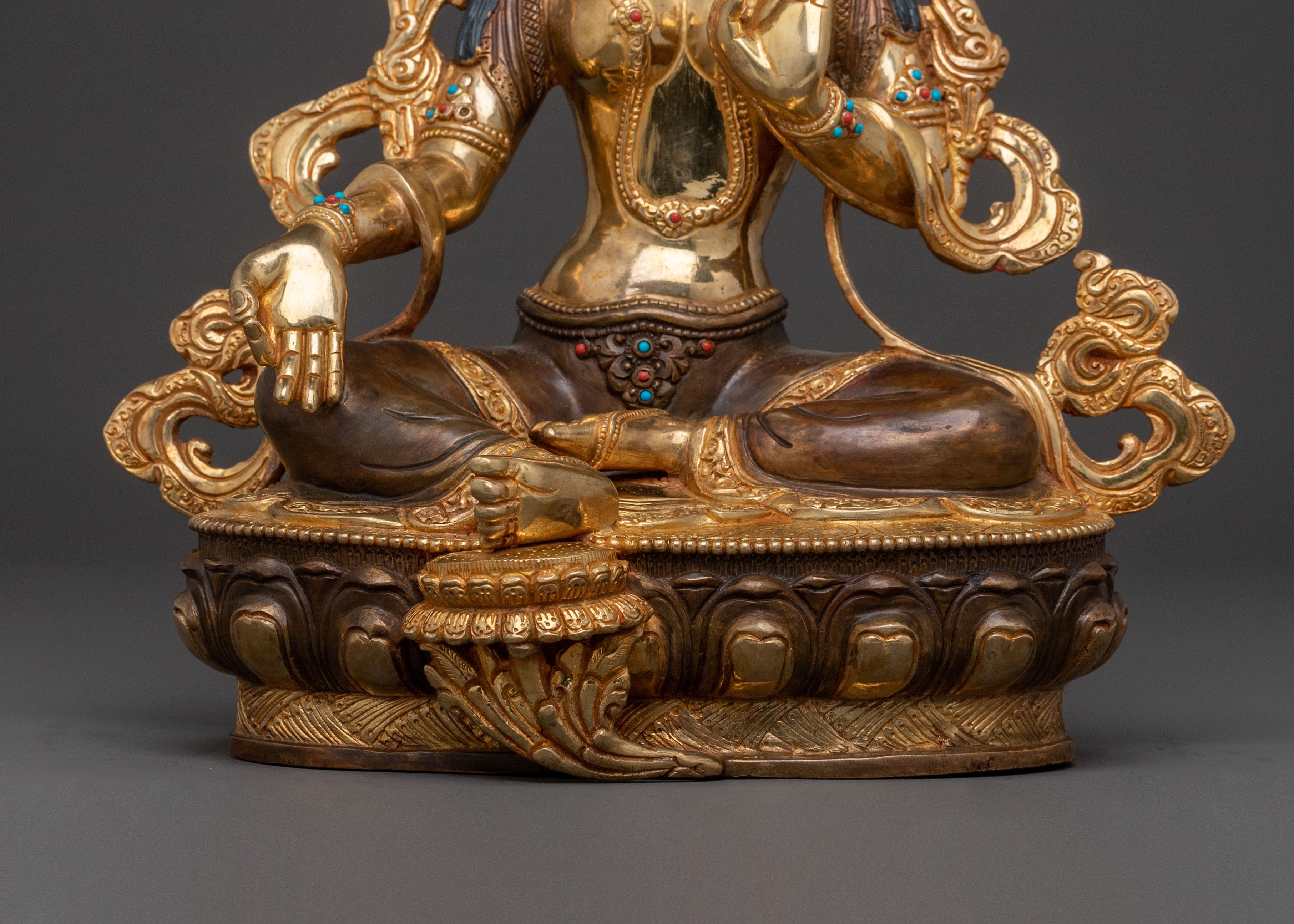 Green Tara: 24K Gold Gilded Statue