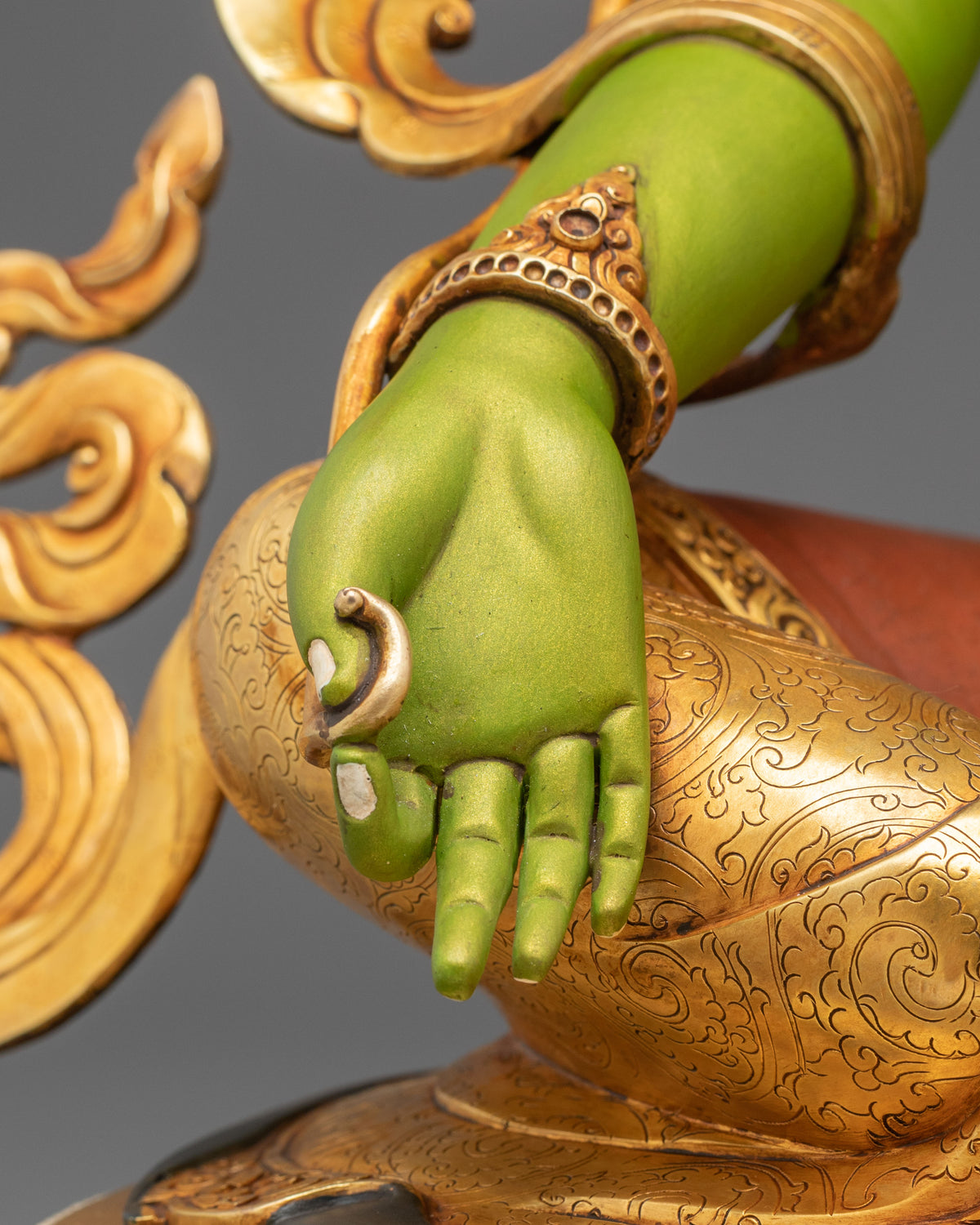 Green Tara Statue | Gold and Acrylic Painted Figurine