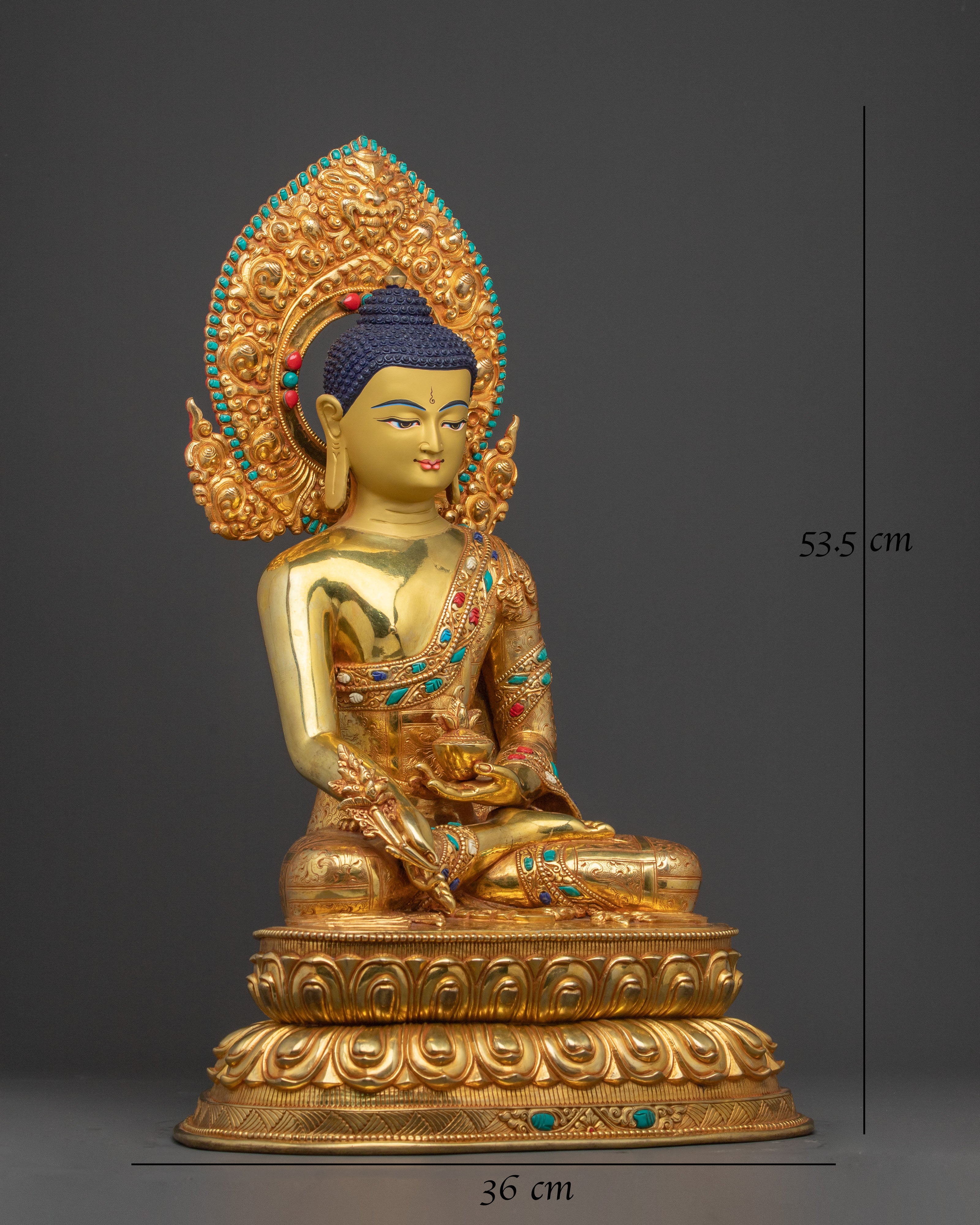 Medicine Buddha Sacred Altar Statue: 24K Gold Gilded