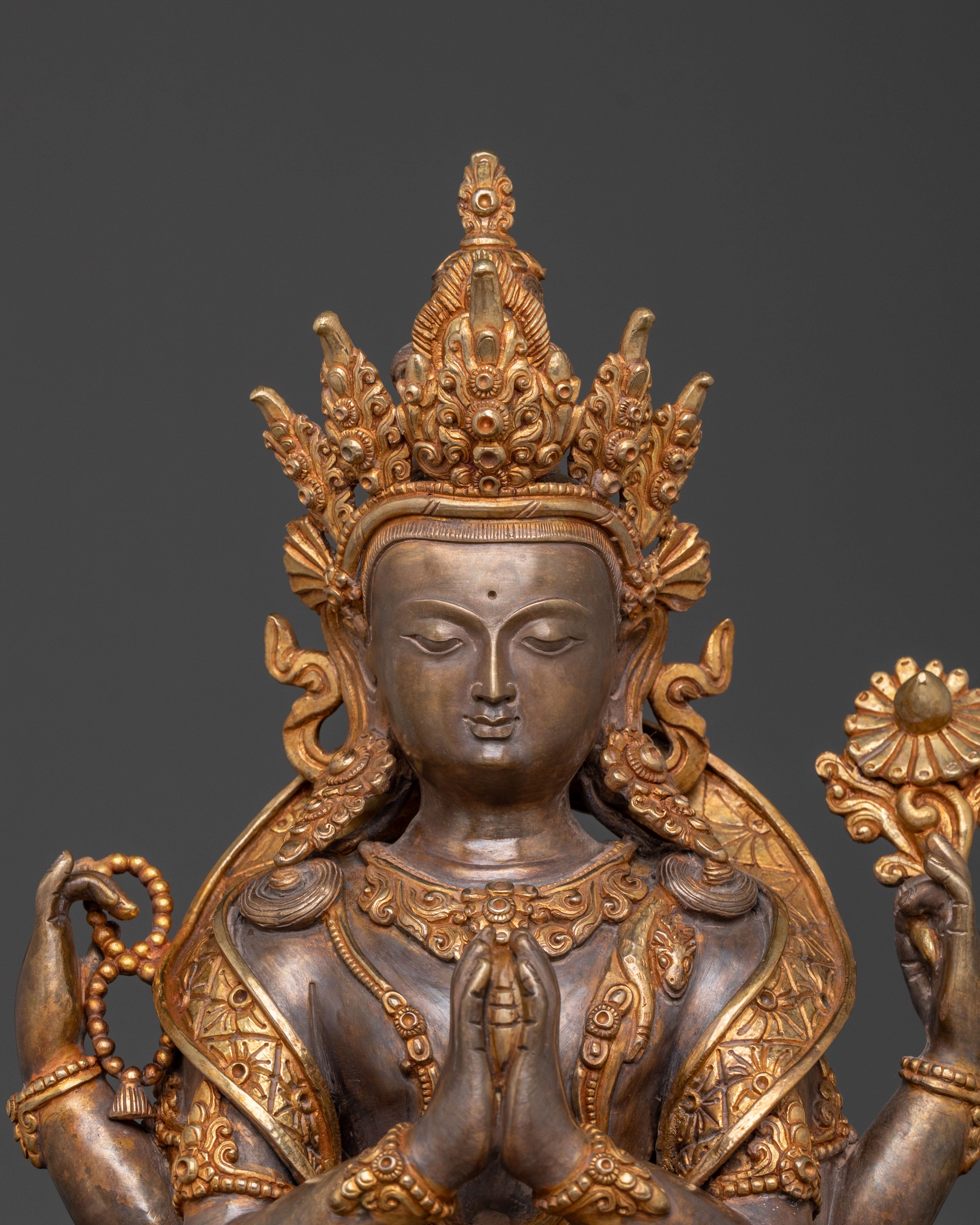 Chenrezig Oxidized Copper Statue | Infinite Compassion