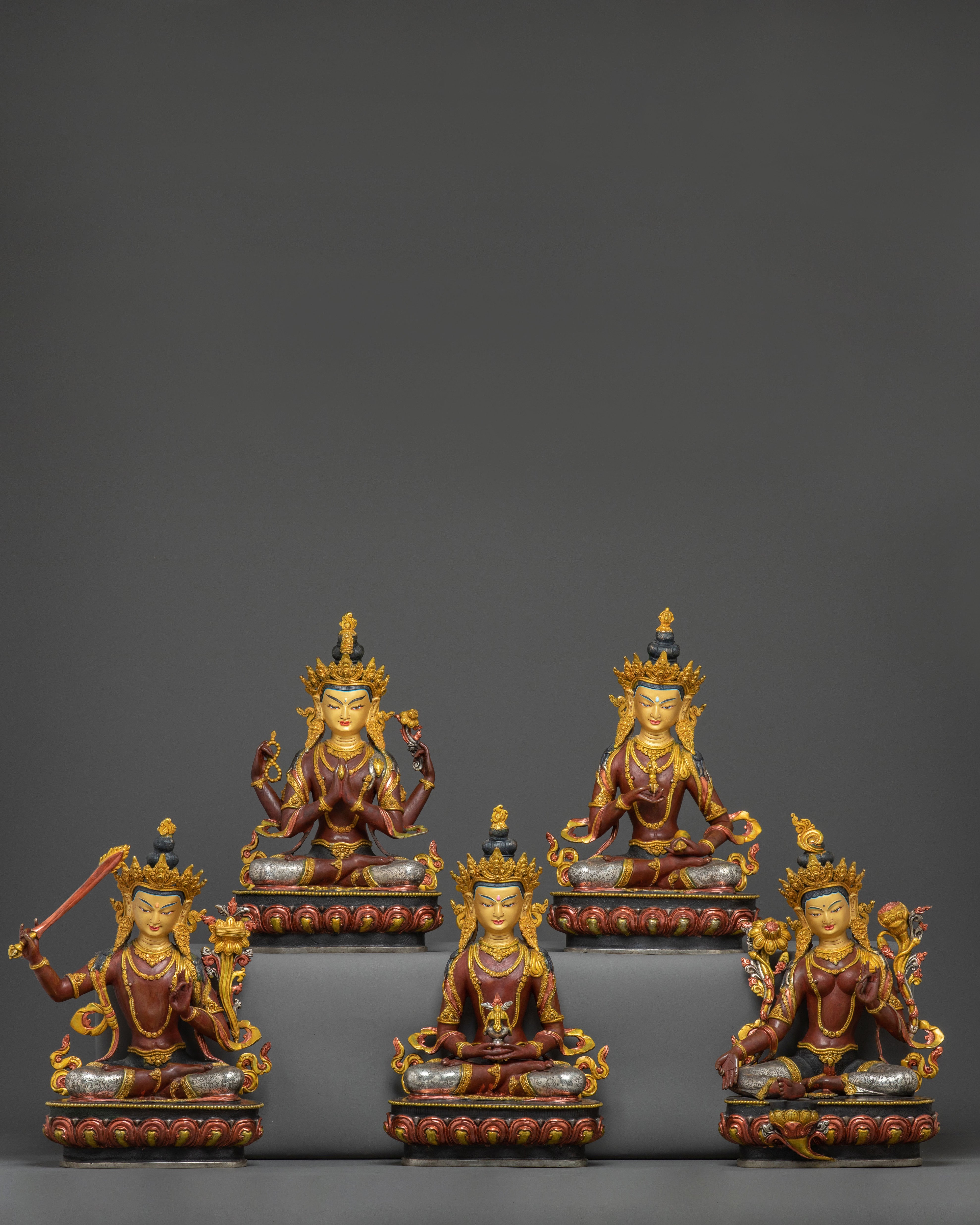 Handcrafted Five Bodhisattva Statue Set