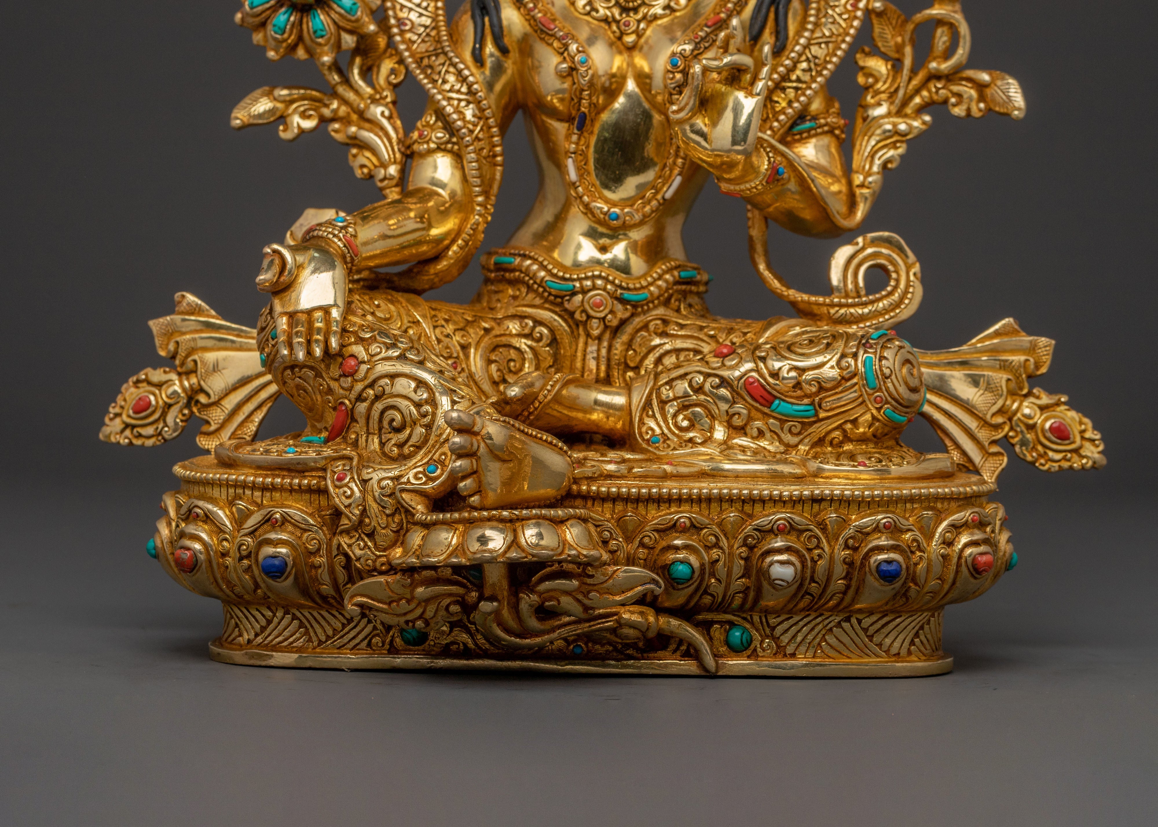 Green Tara Statue for Rituals | 24K Gold Gilded Icon