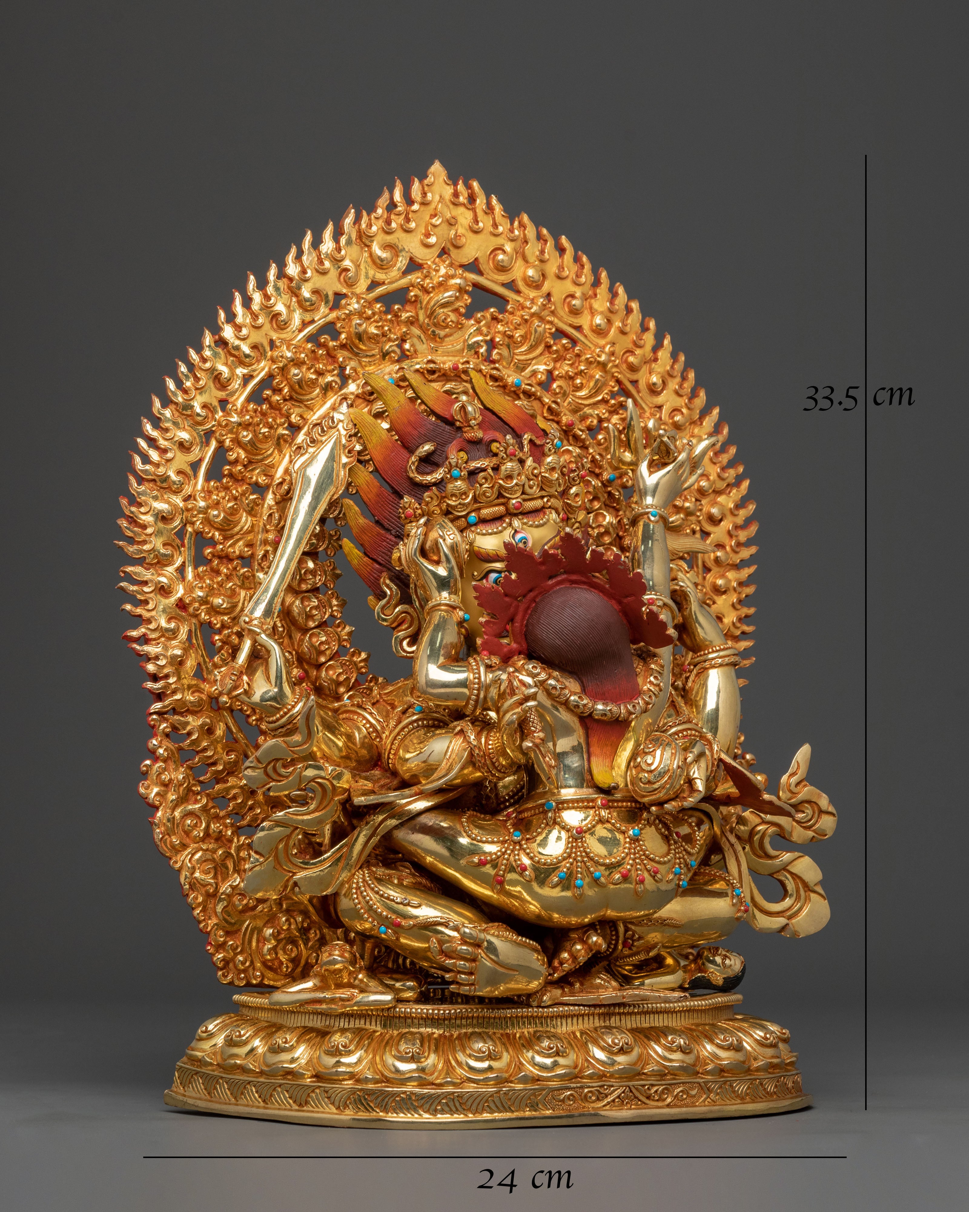 Chaturbhuja Mahakala Statue with Consort | Golden Figure