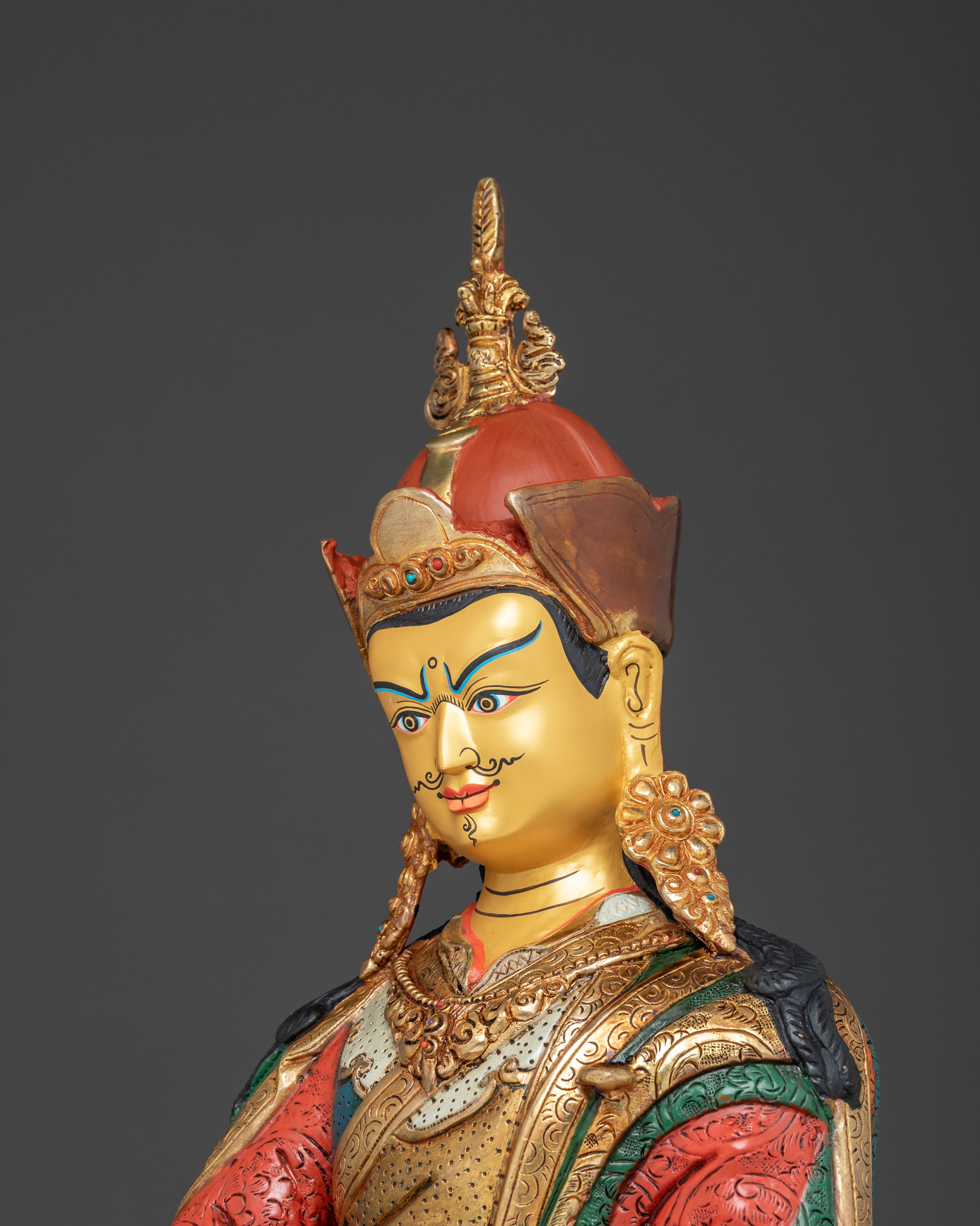 Vibrant Guru Rinpoche Statue | Guru Rinpoche Copper Sculpture
