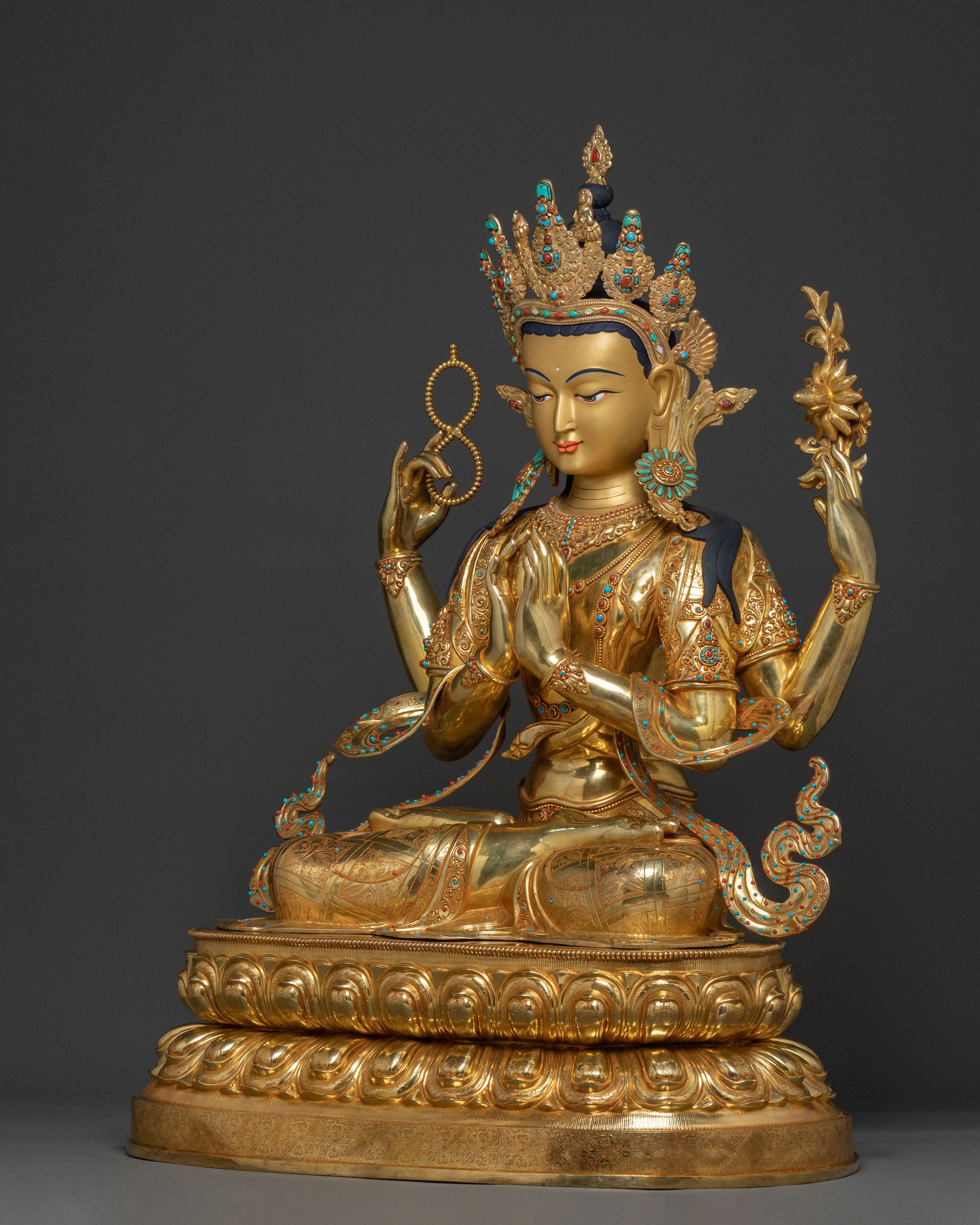 Chenrezig Divine Statue | 24K Gold Gilded Copper Statue