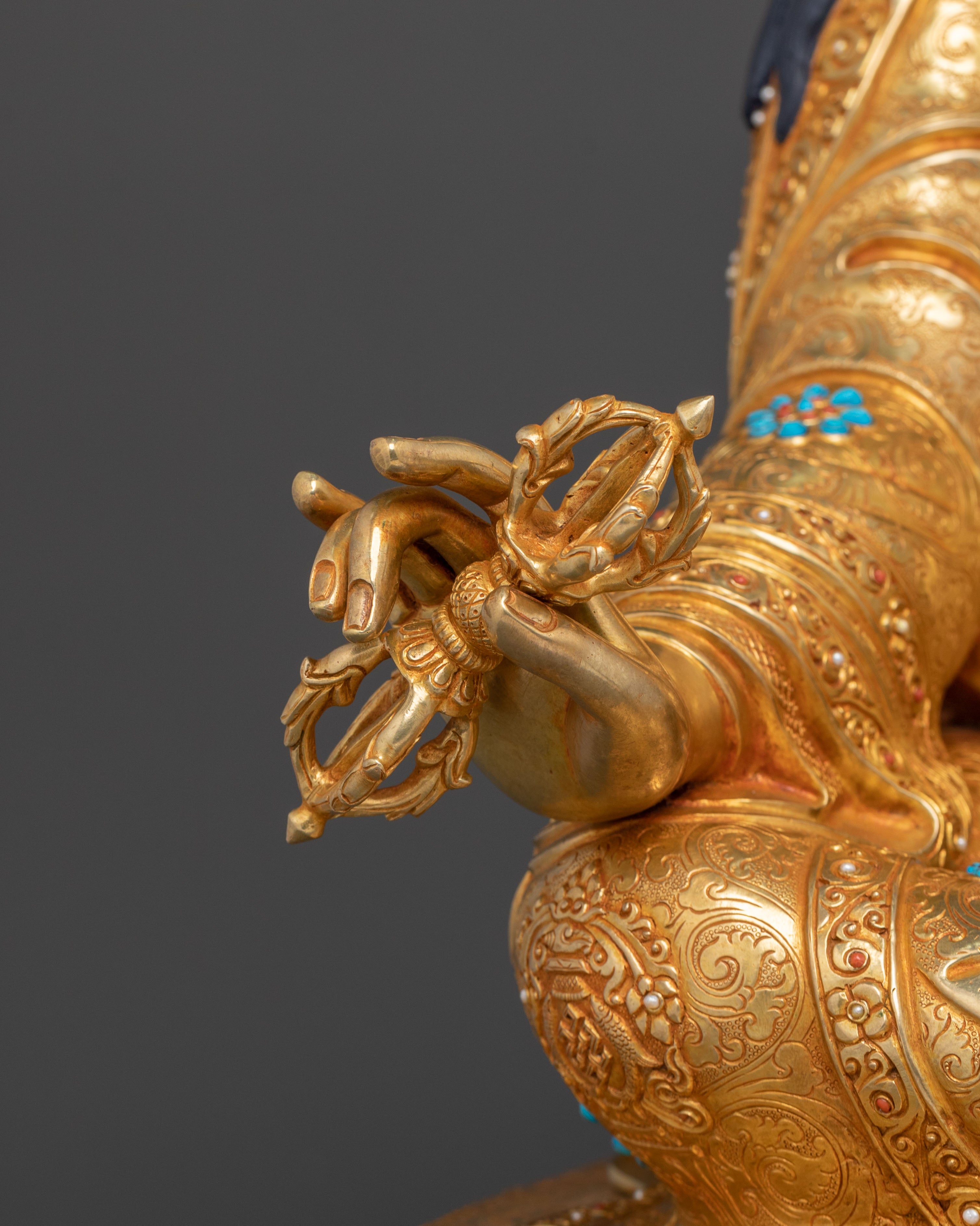 Protector Guru Rinpoche: Handcrafted Golden Statue
