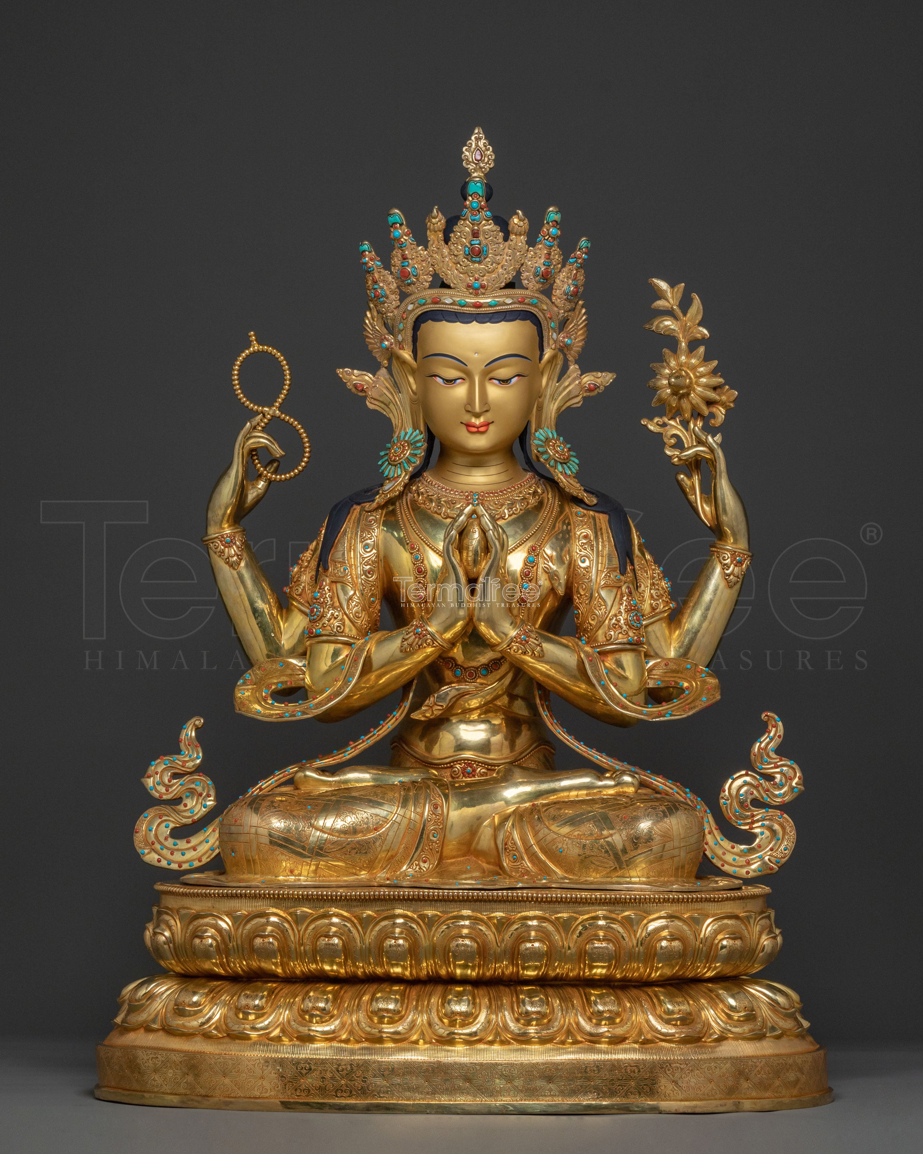 Chenrezig Divine Statue | 24K Gold Gilded Copper Statue