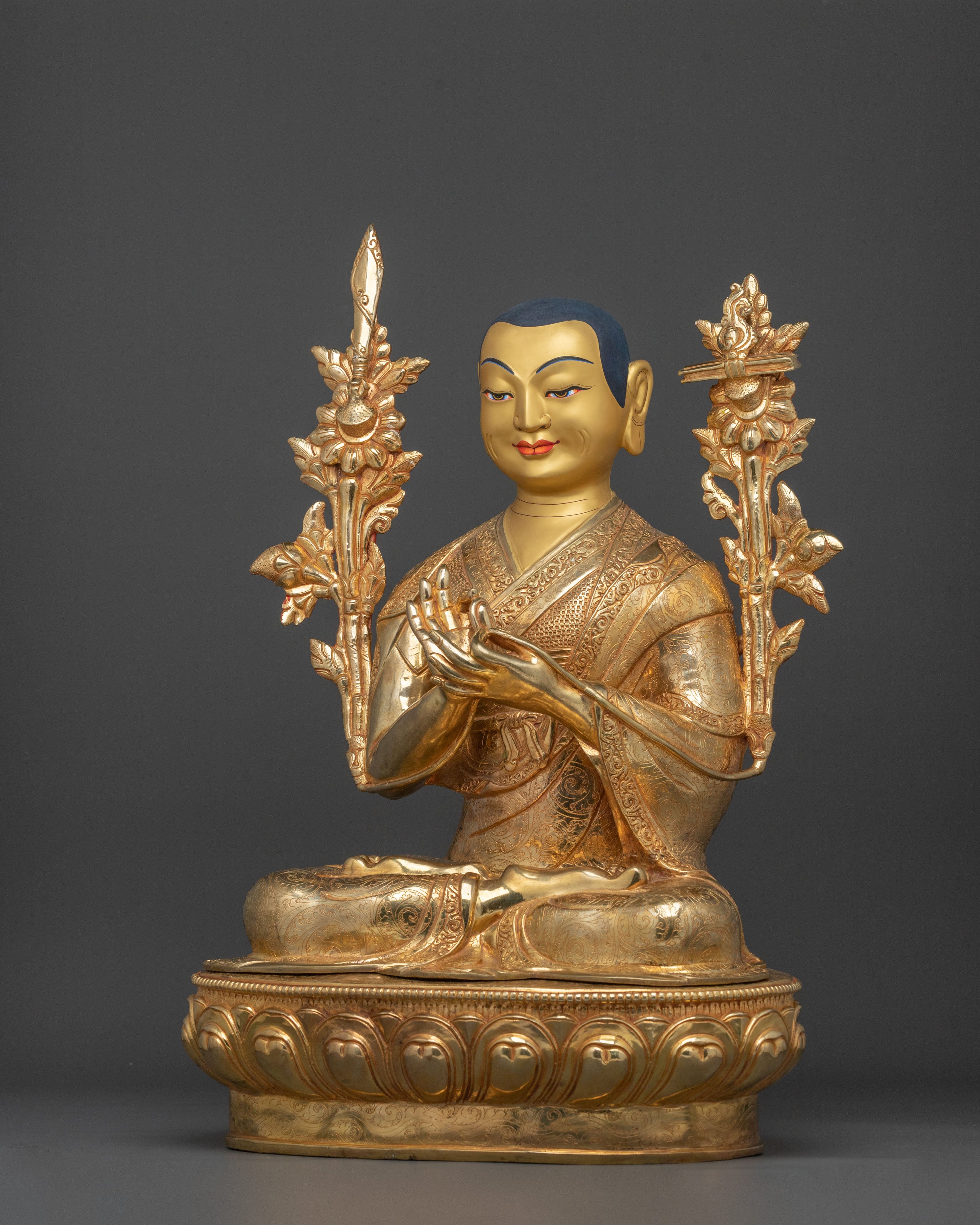 Tsongkhapa with Disciples Golden Statue Set | Buddhist Sculpture for Wisdom
