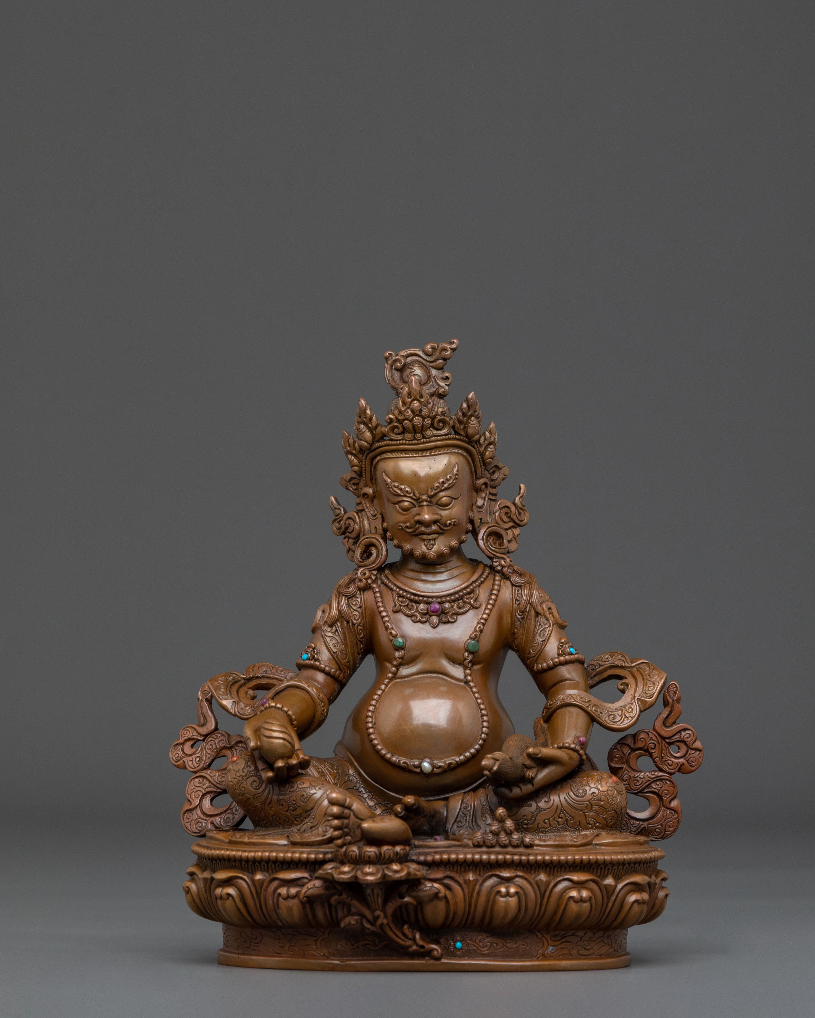 Handmade Dzambhala Wealth Deity Sculpture: Oxidized Copper Statue