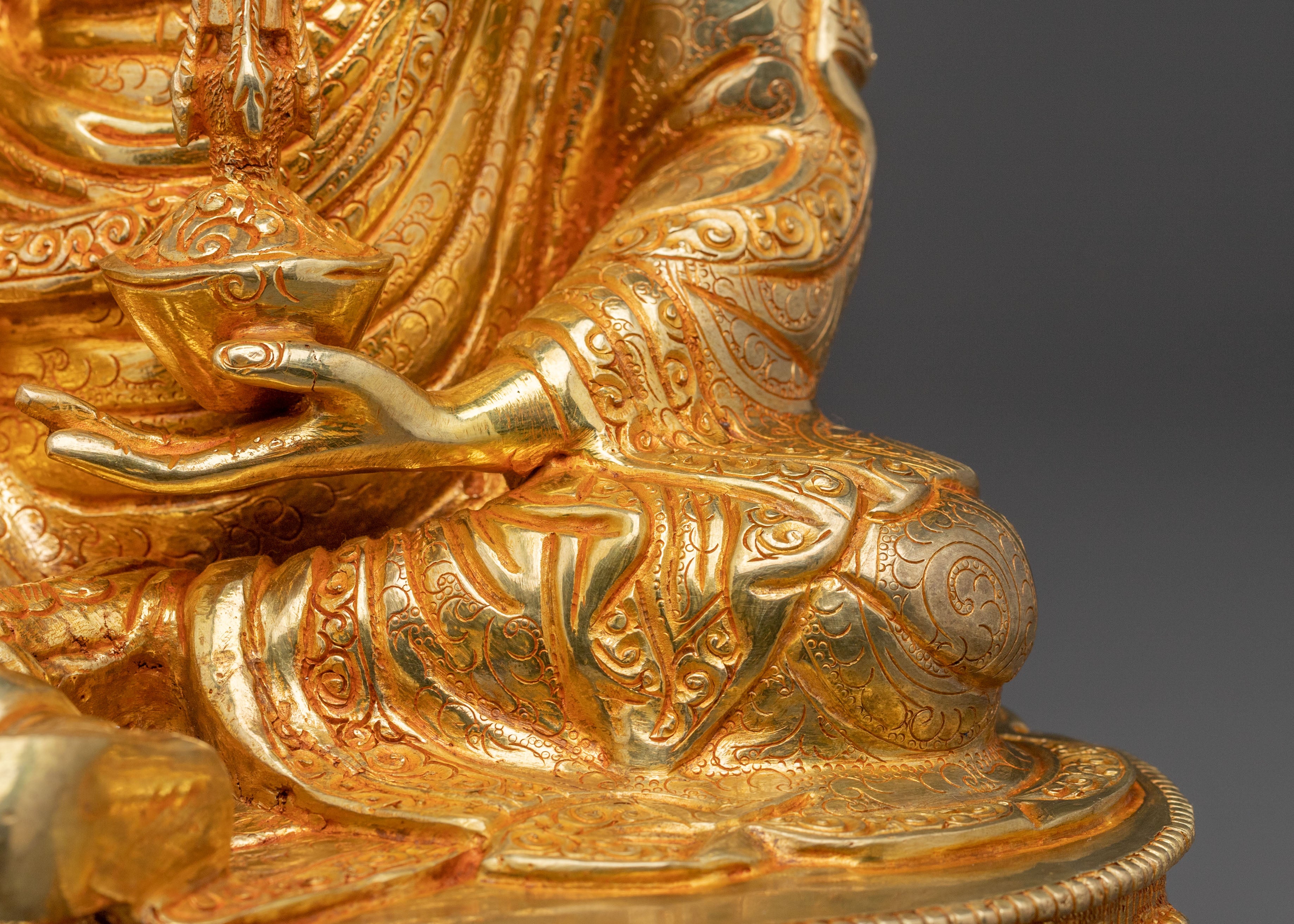 24k Gold Gilded Guru Rinpoche Spiritual Statue with Exquisite Artistry