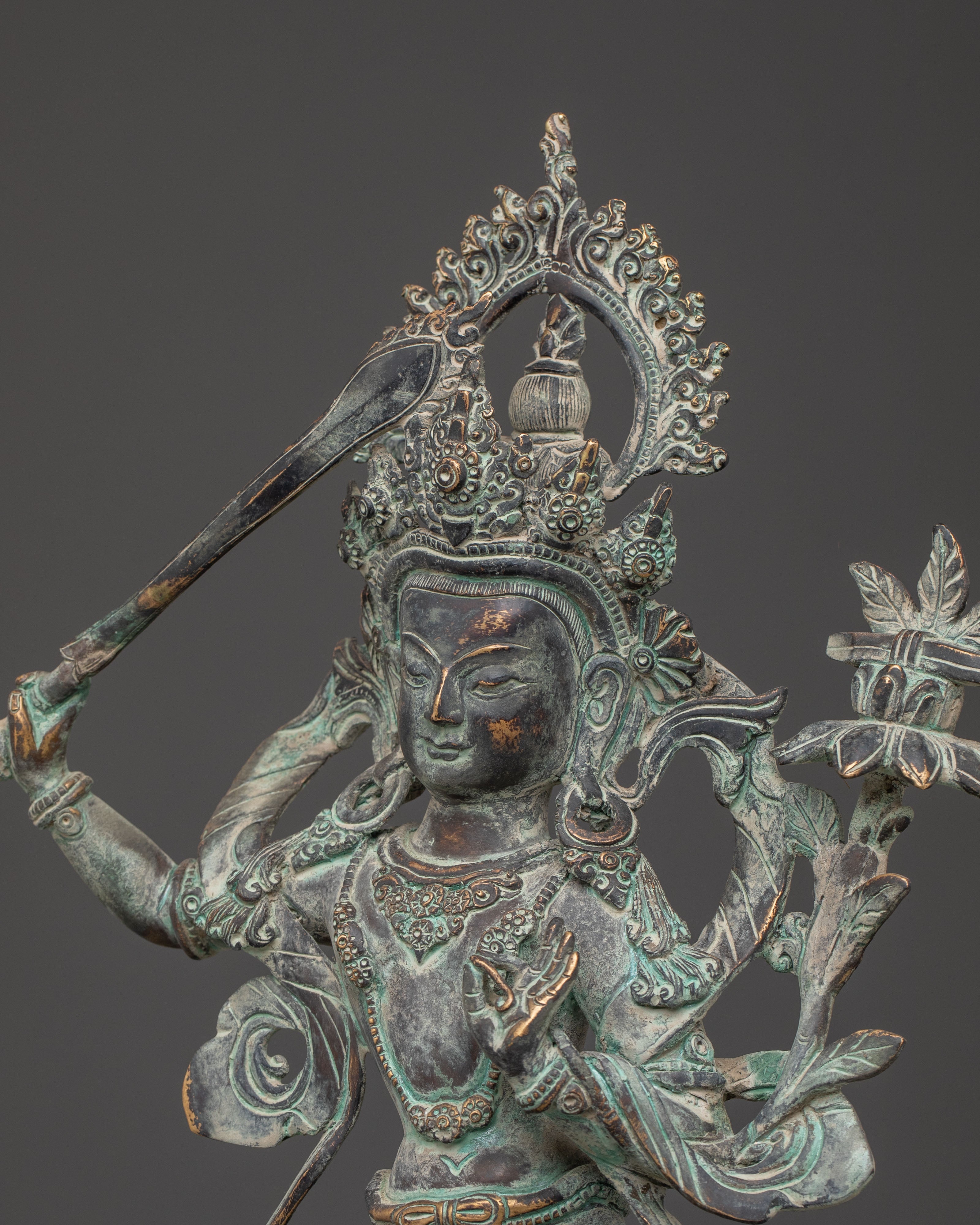 Manjushri Statue with Antique Finish | Wisdom Figure