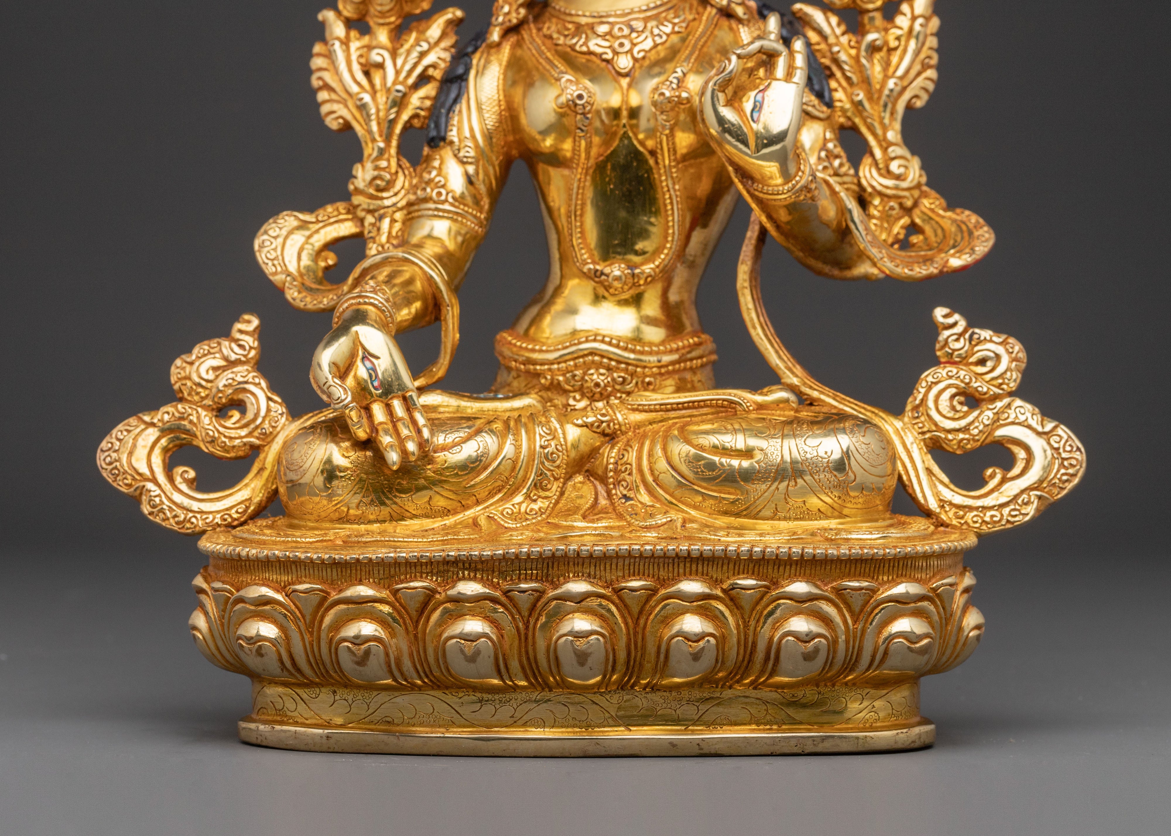 White Tara Healing Statue – Serene Gilded Copper