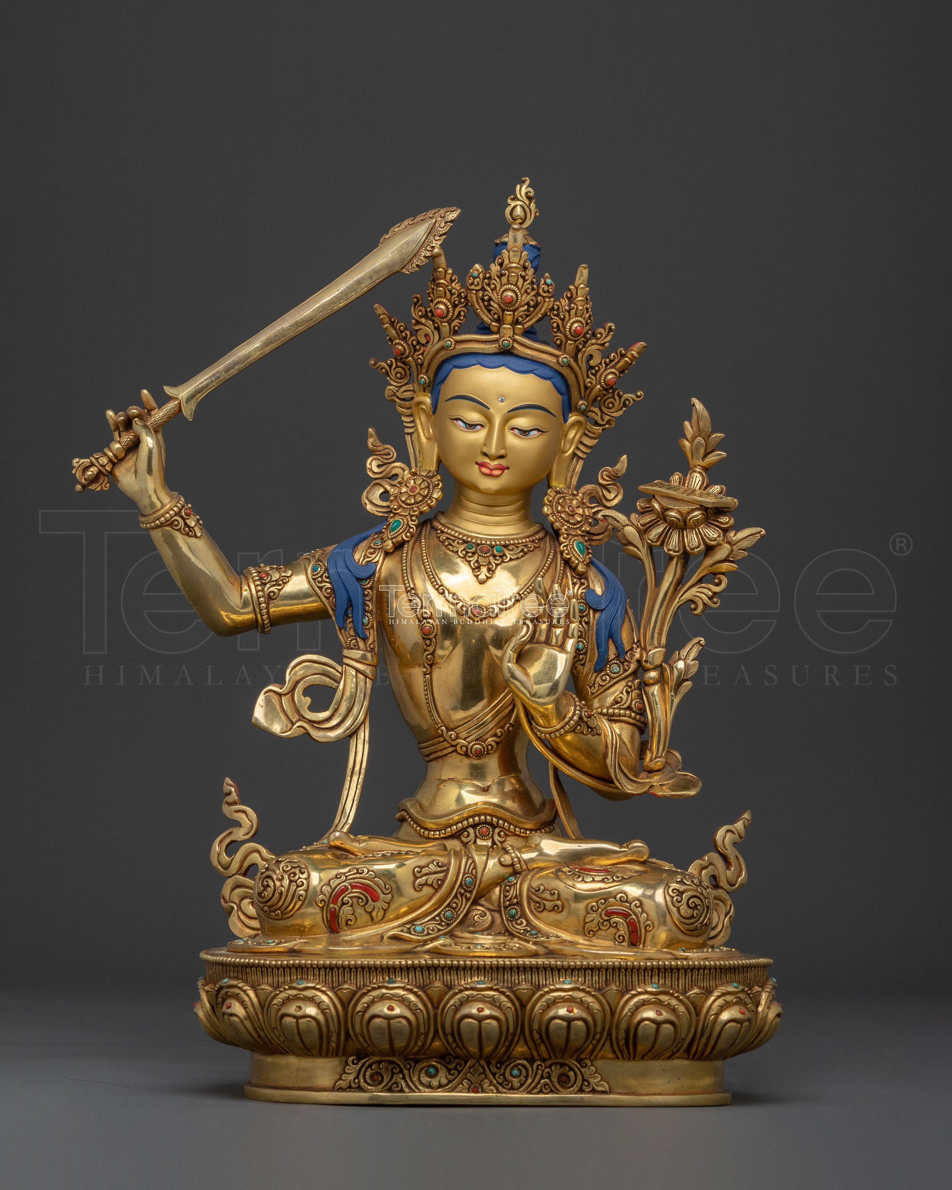 Manjushri Sacred Wisdom Statue | 24k Gold Glided