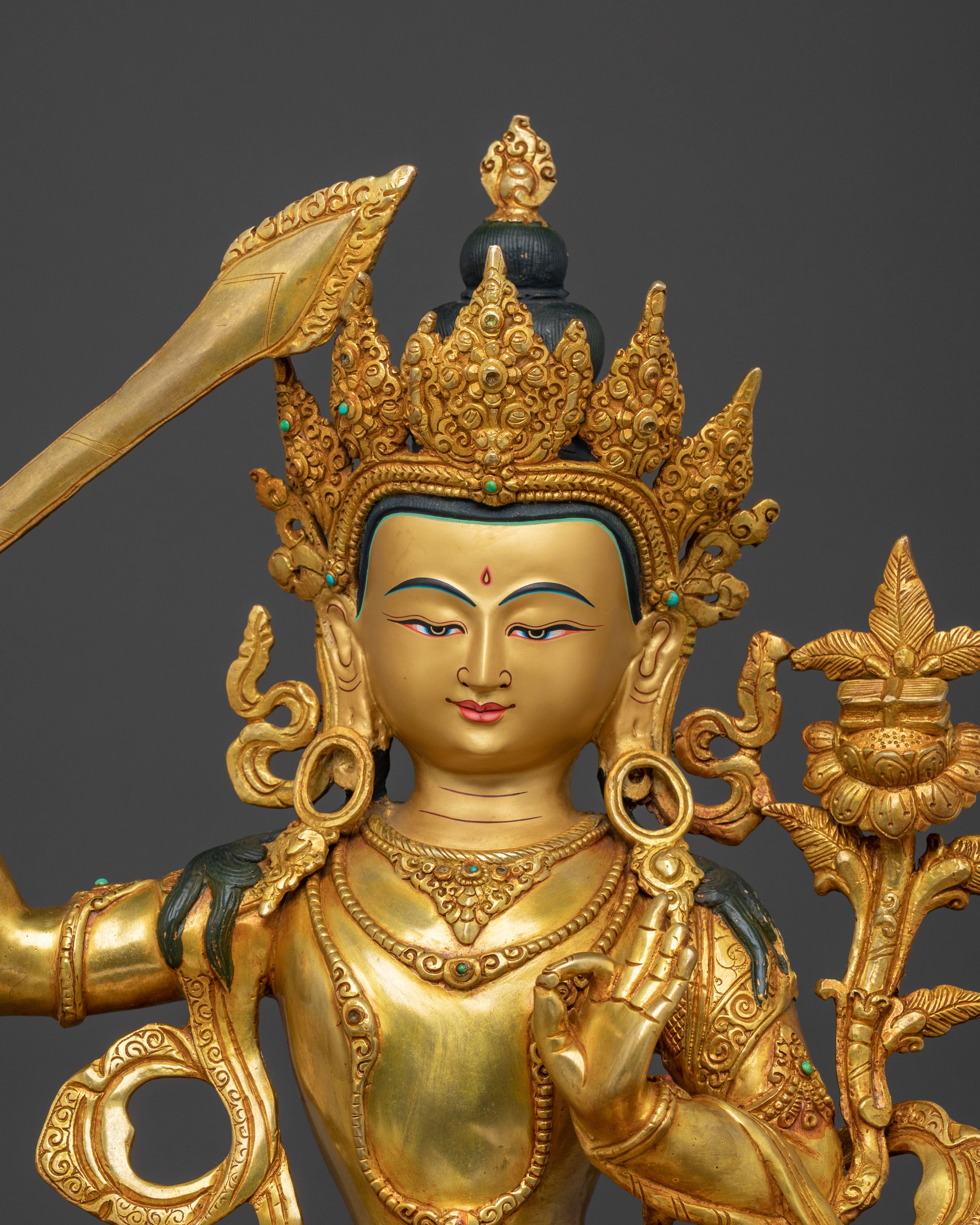 Manjushri 24k Gold Gilded Statue | Wisdom Figure