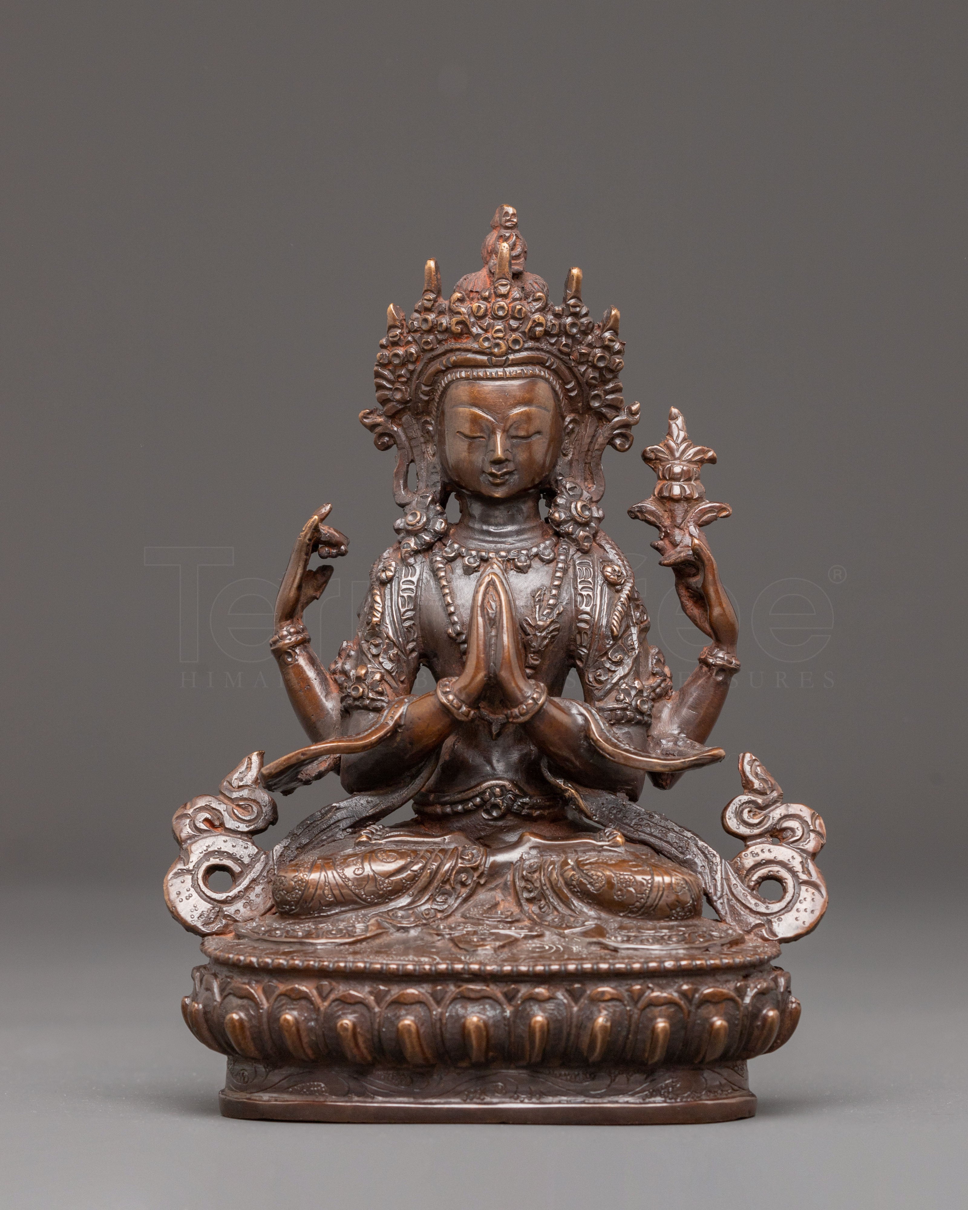 Handmade Golden Statue of Compassion Chenrezig