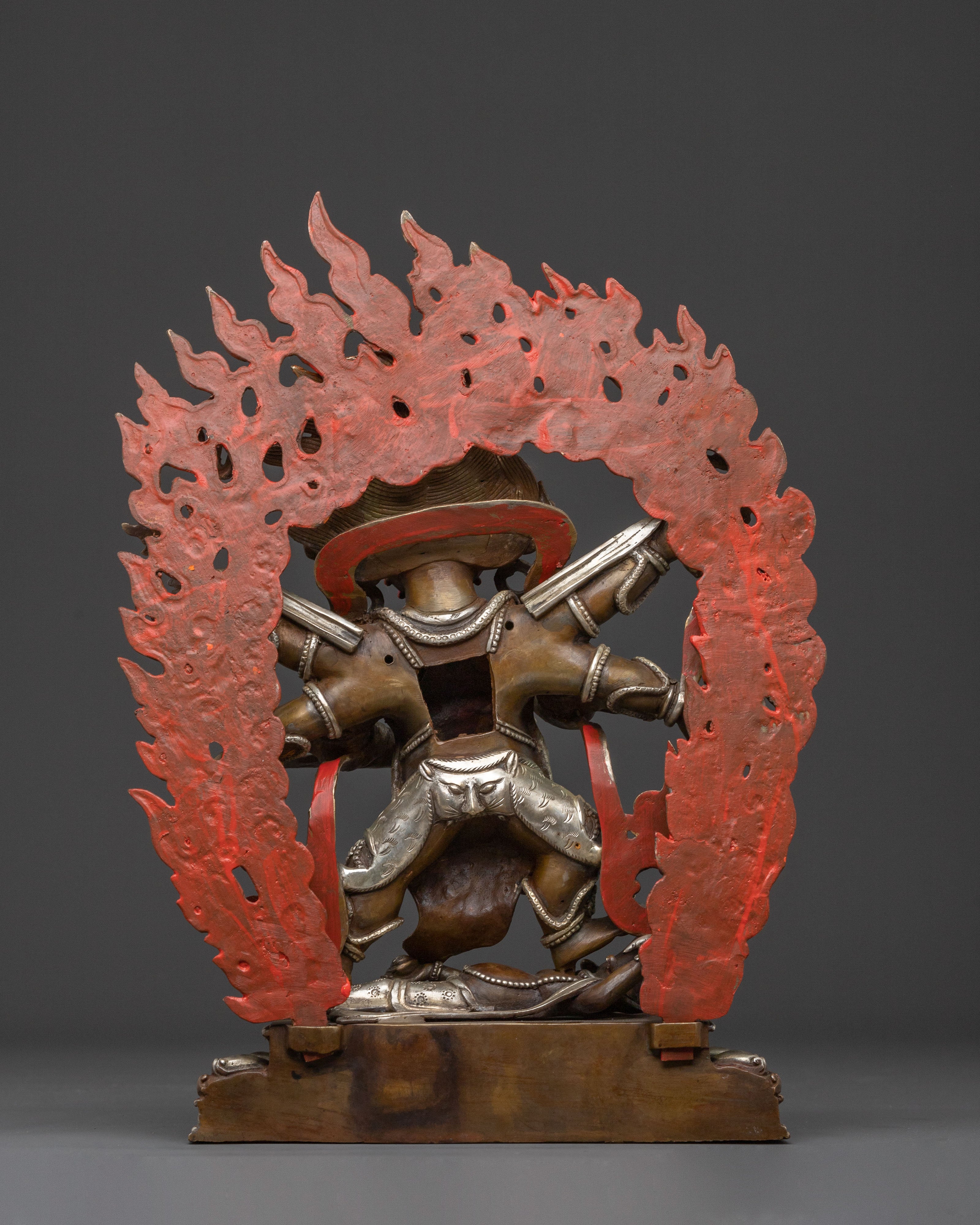 Six Armed Mahakala Statue | Oxidized Copper Protector
