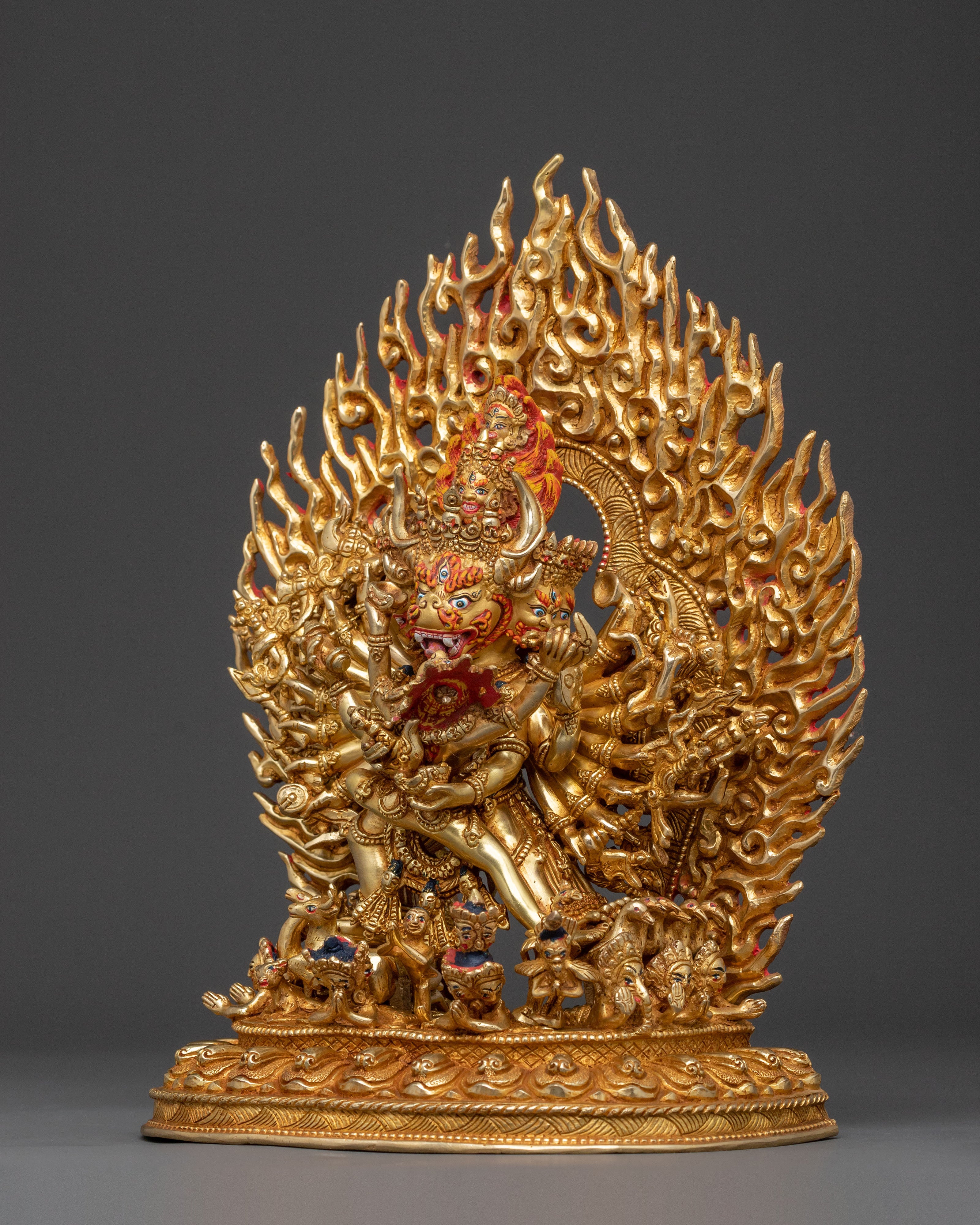 Yamantaka Buddhist Wrathful Deity Statue | 24K Gold Gilded