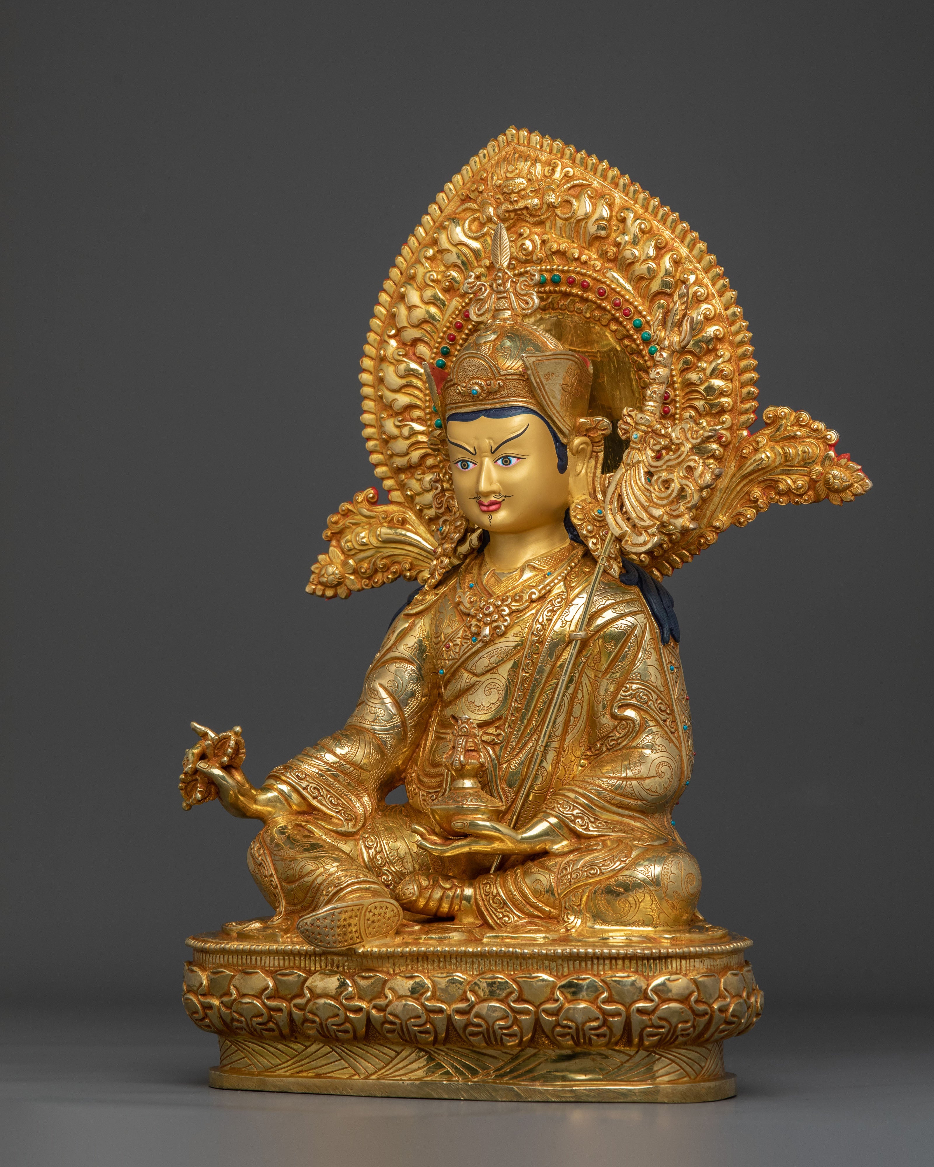 Buddhist Protector Guru Rinpoche Statue | 24K Gold Gilded Artwork