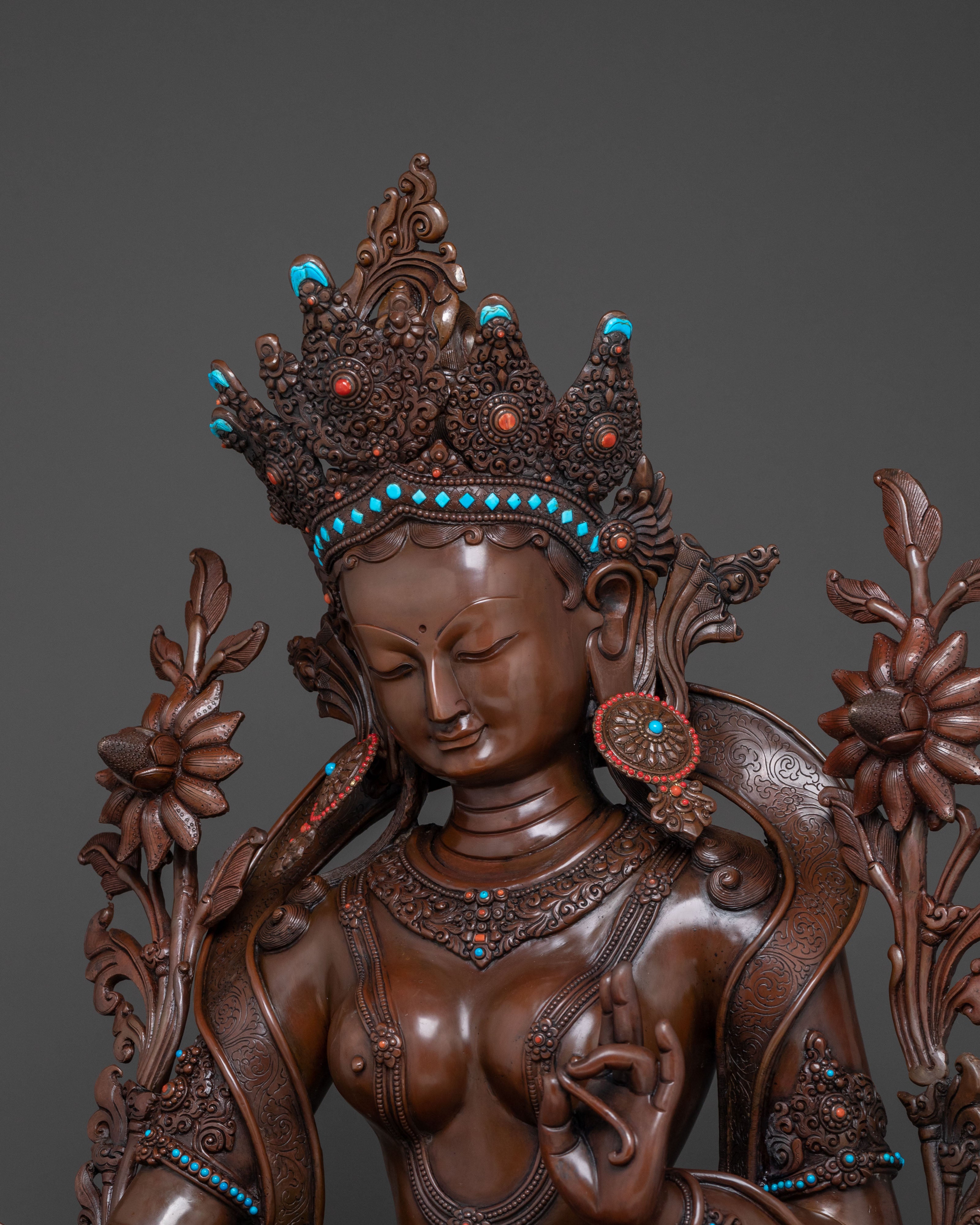 Green Tara Statue Savior of All - Oxidized Copper Serenity
