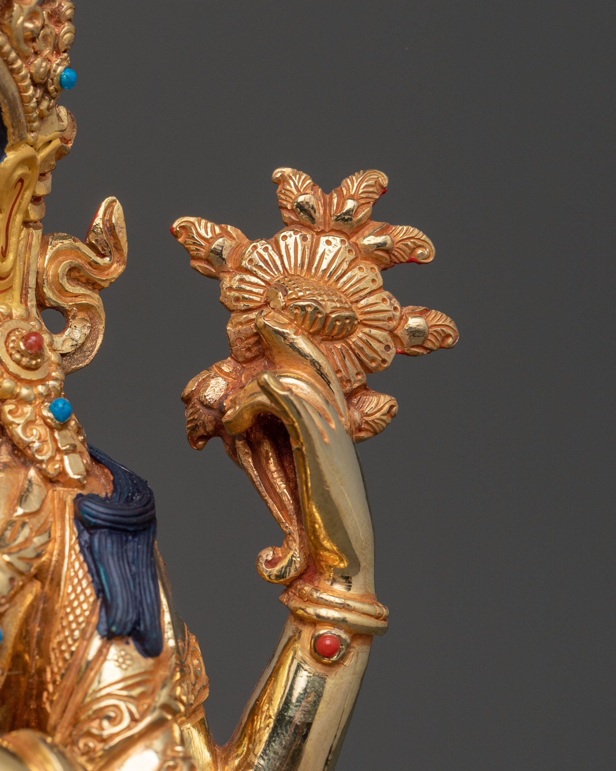Four Armed Chenrezig Sacred Statue in Shimmering 24K Gold