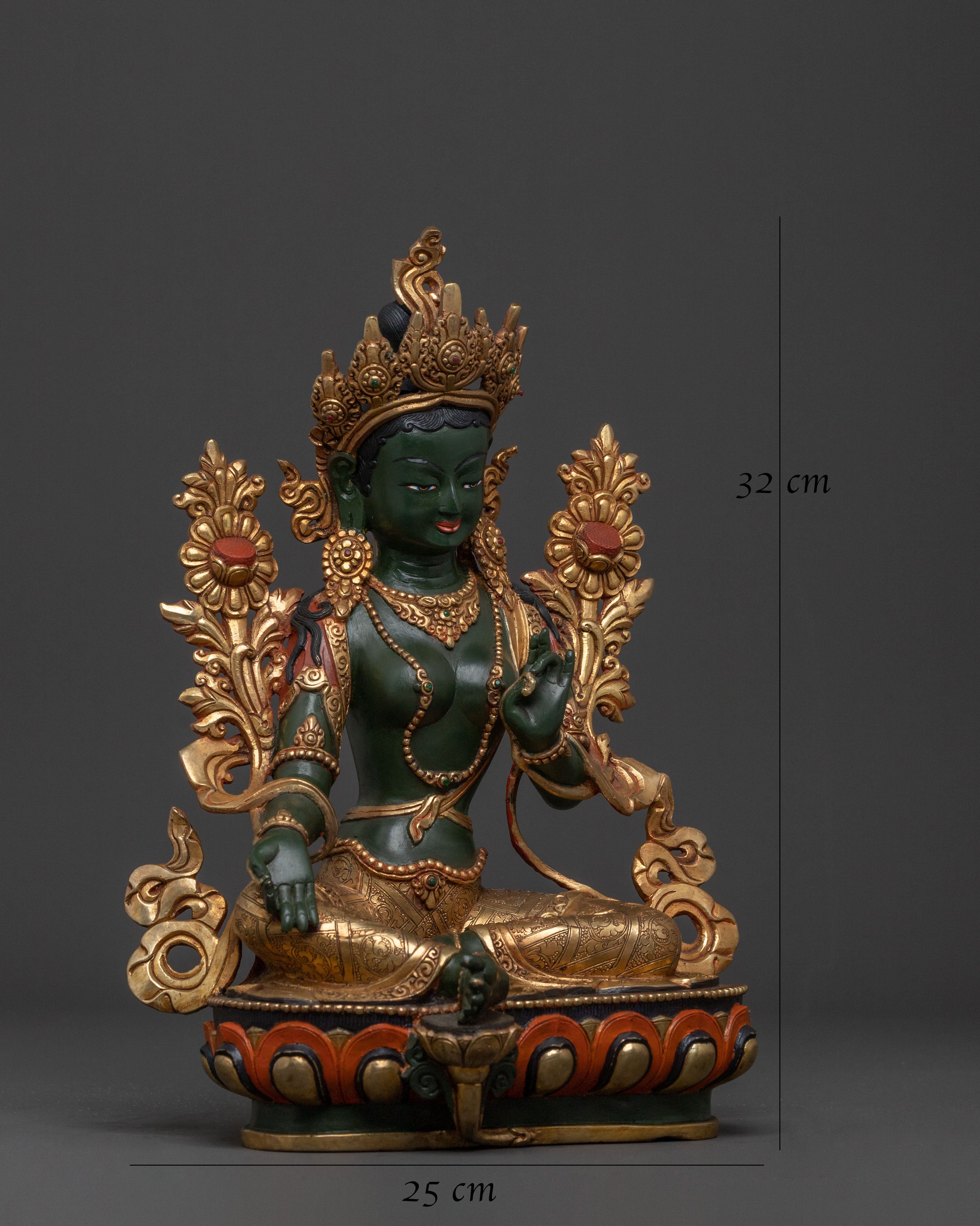 Mother Green Tara Statue | 24K Gold Gilded Figure