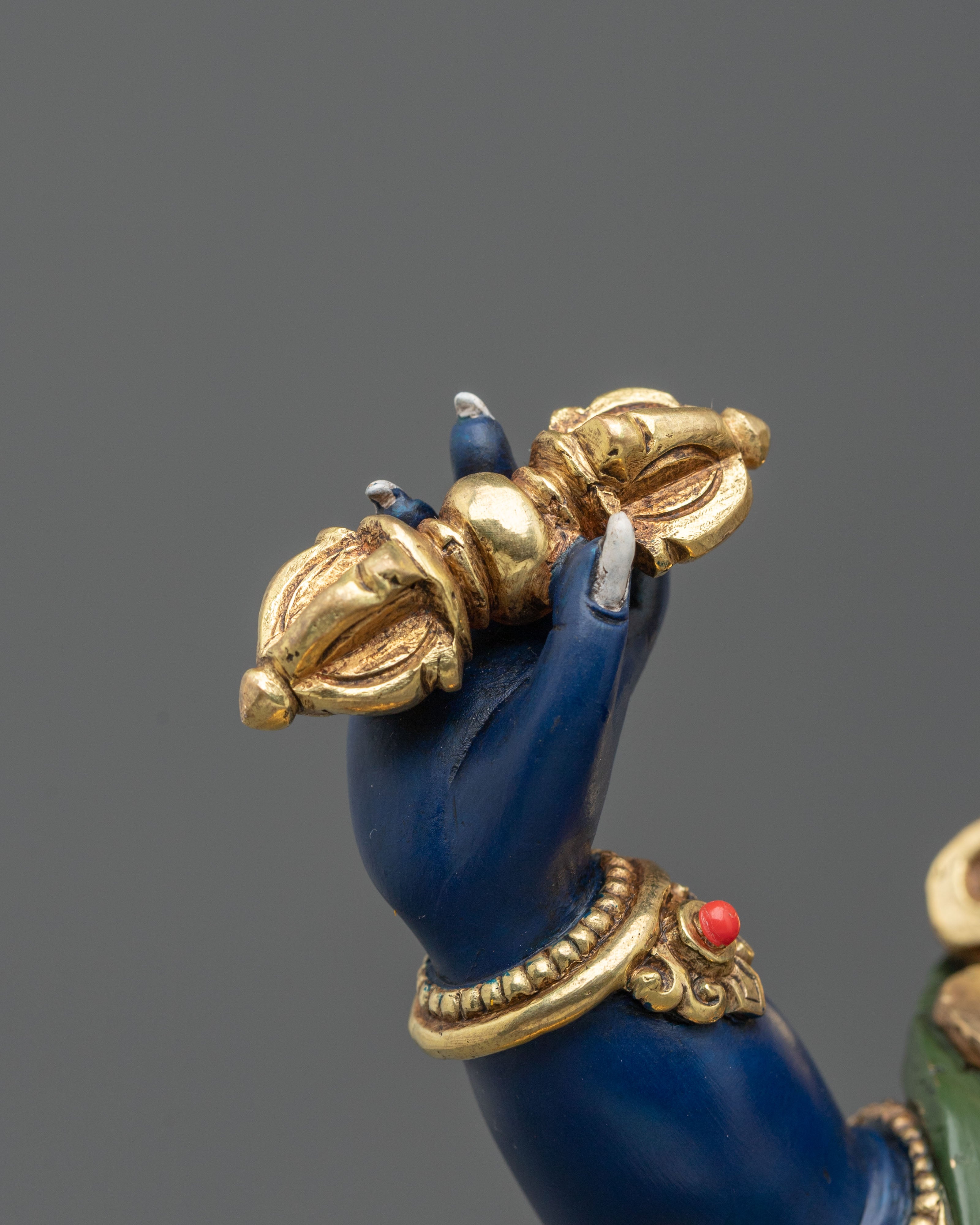 Copper Vajrapani Statue with Gold and Acrylic Painting | Buddhist Guardian