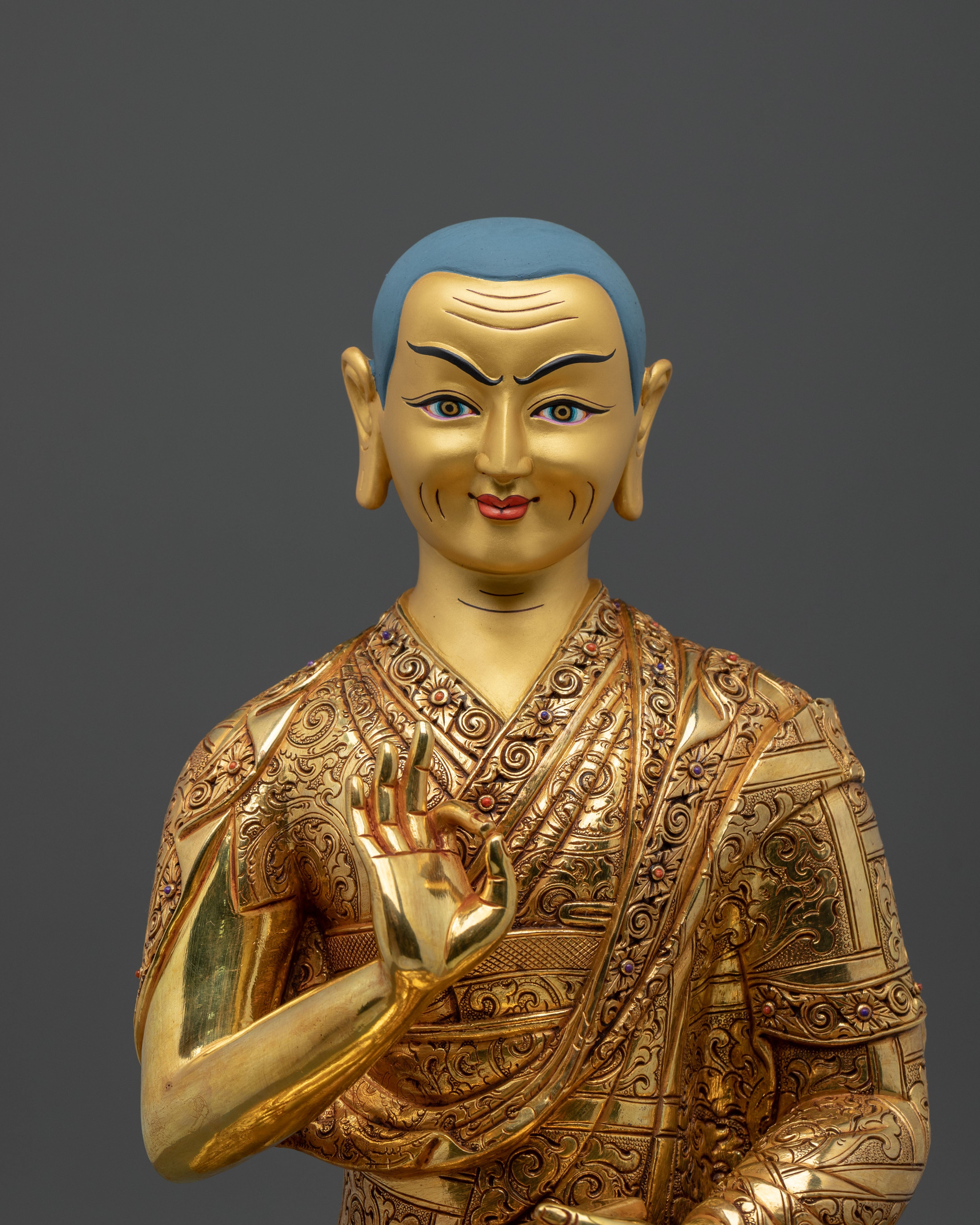 Tsongkhapa with Two Disciples Altar Sculpture | 24K Gold Glided