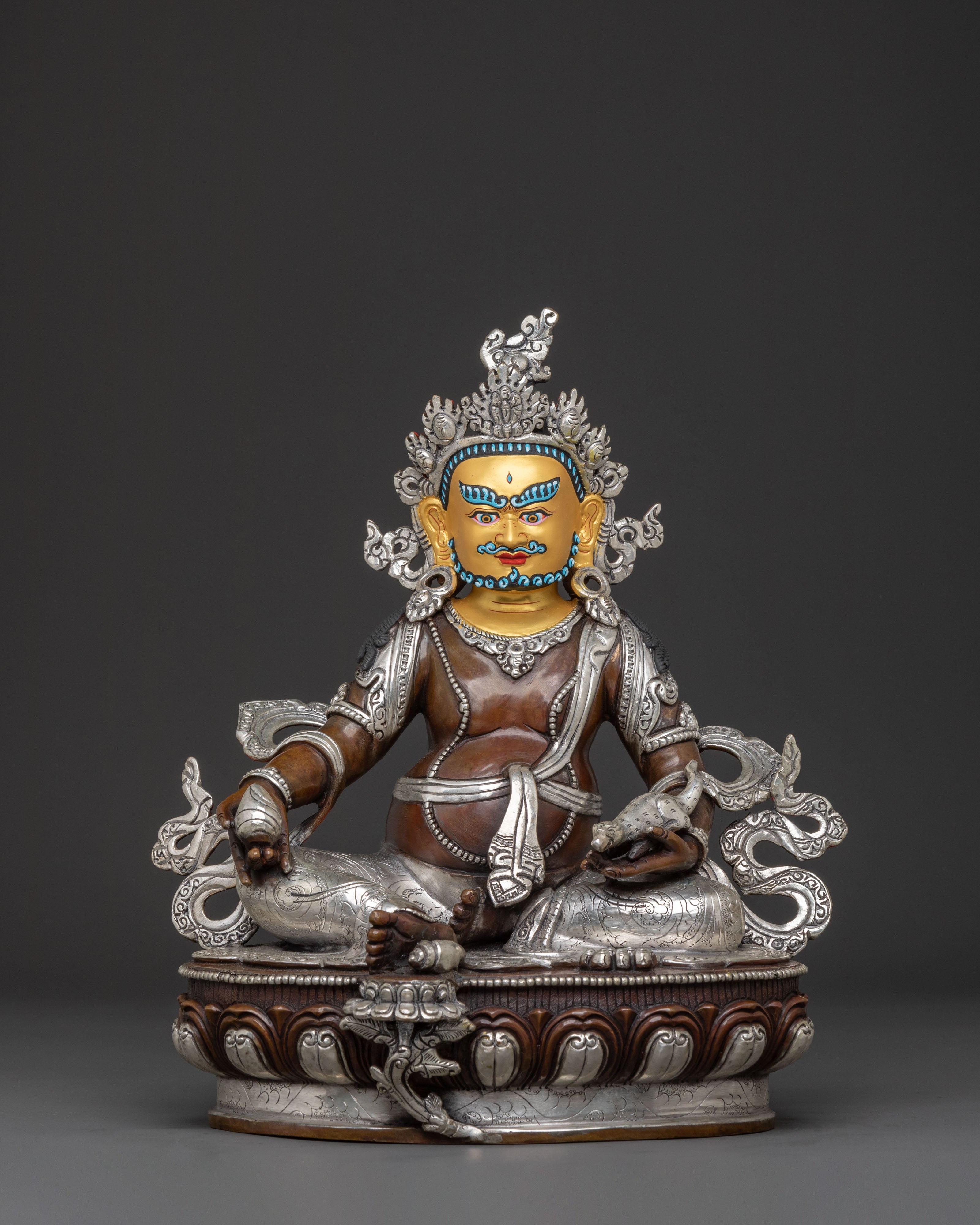 Dzambhala Copper Handcrafted Statue with Silver Accents
