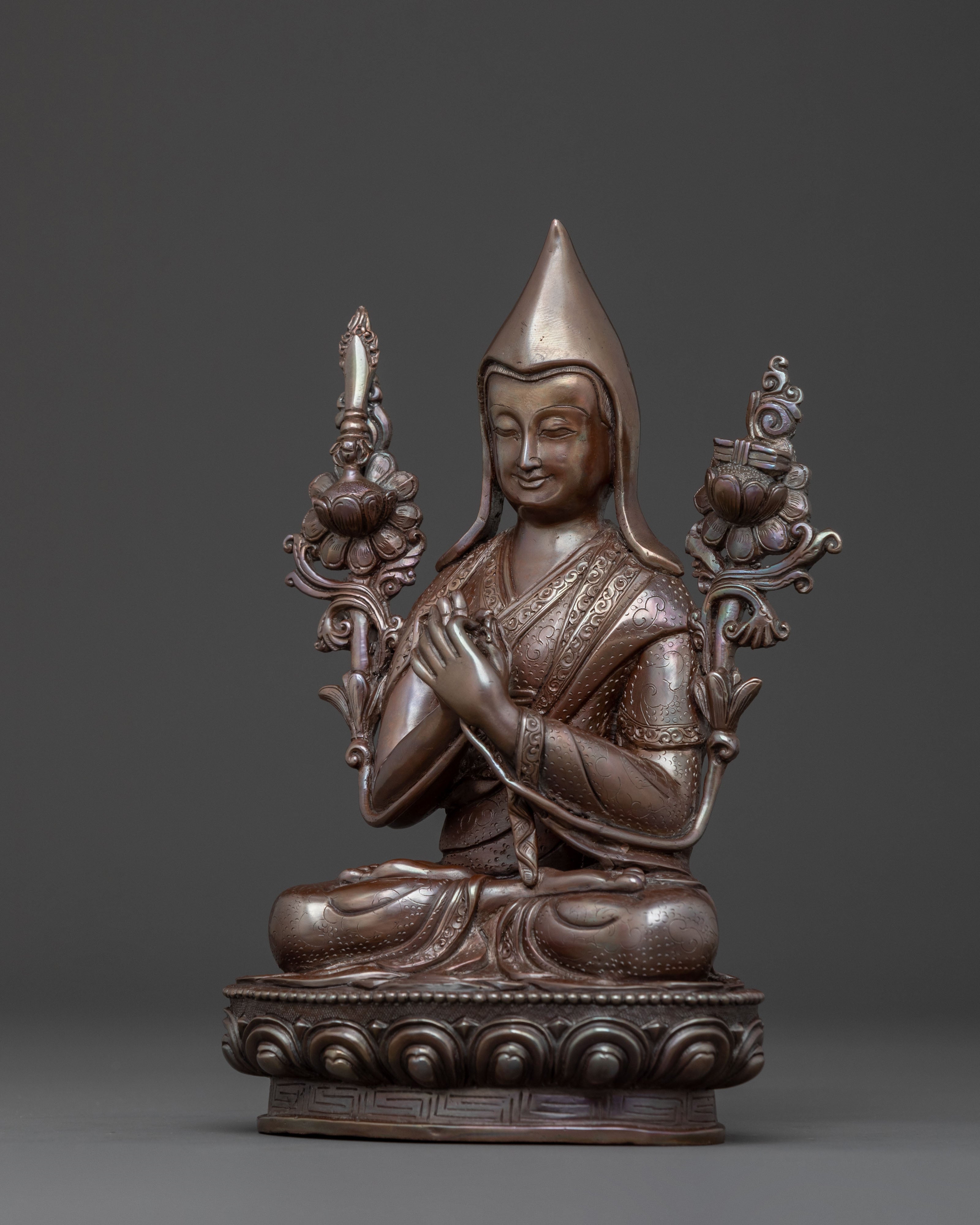 Tsongkhapa Oxidized Copper Statue | Wisdom Figure