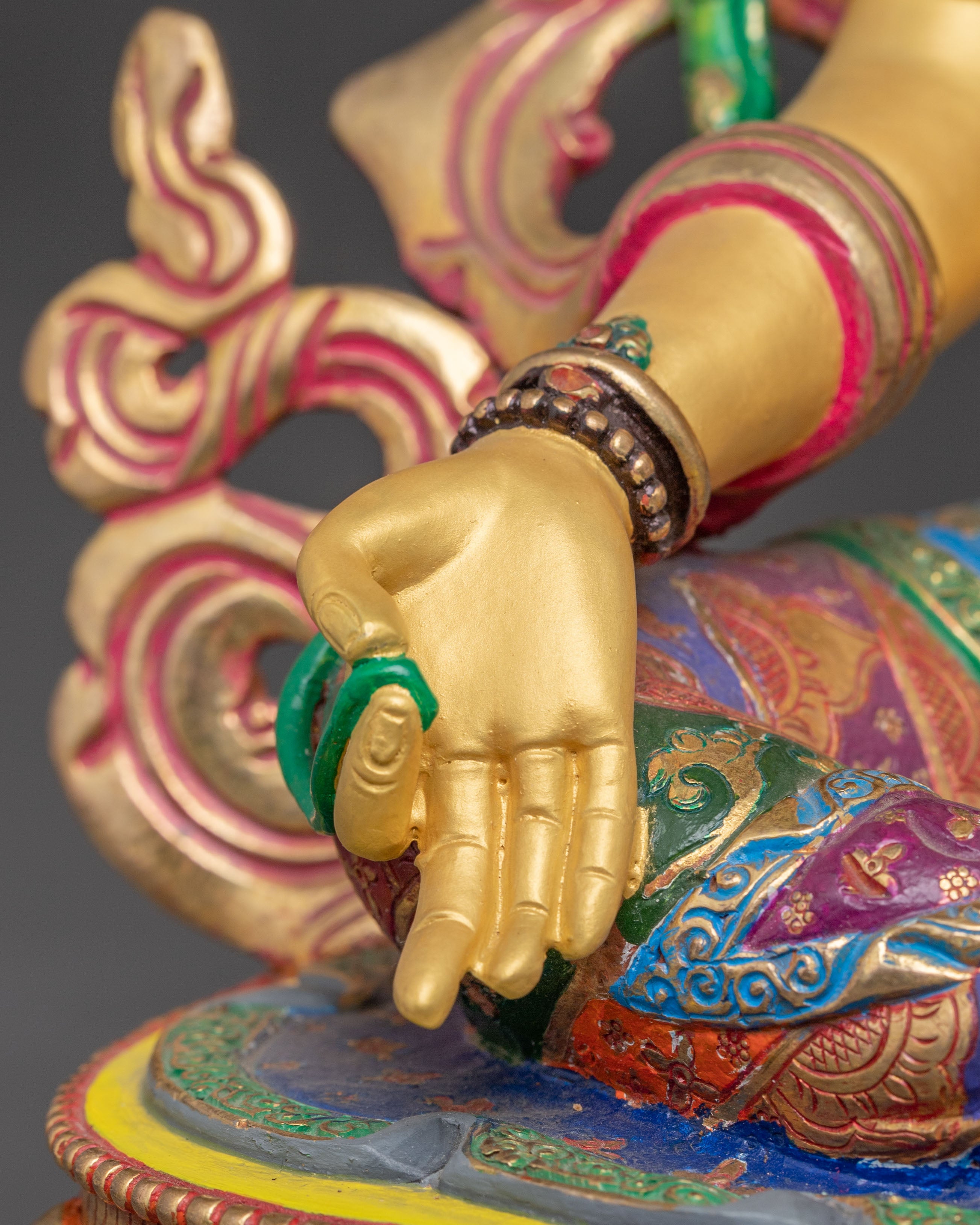 Vibrant Mother Green Tara Statue | 24K Gold Gilded Sculpture