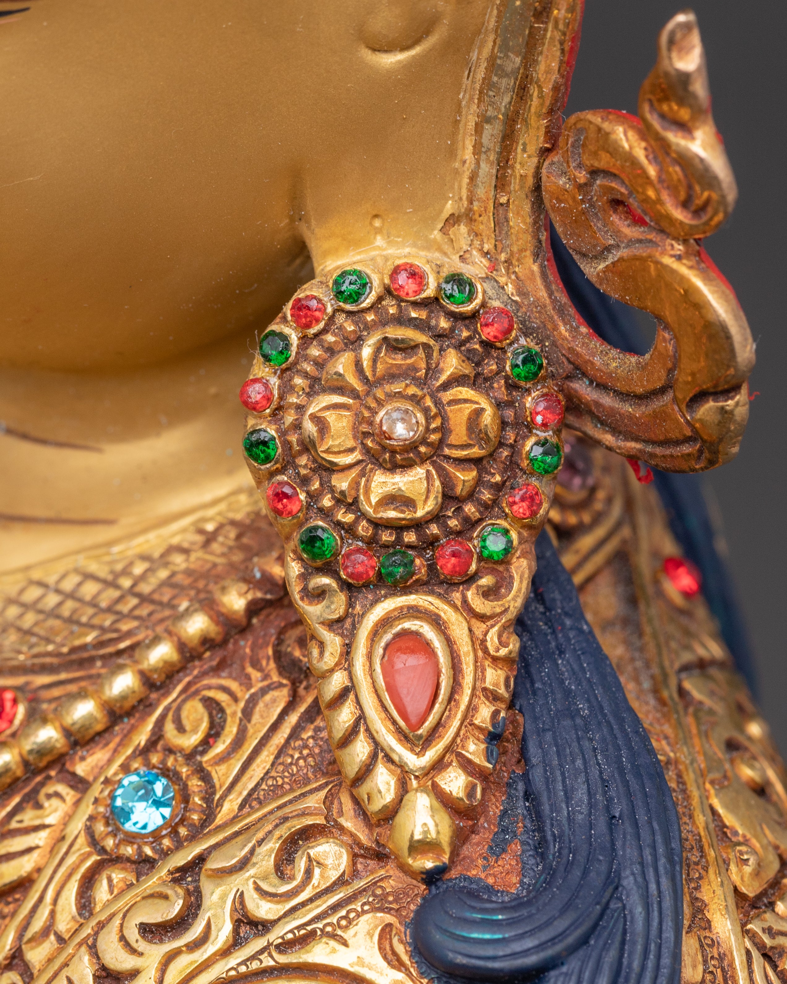 Handmade Golden Statue of Guru Tsyoke Dorje | Traditional Tibetan Icon