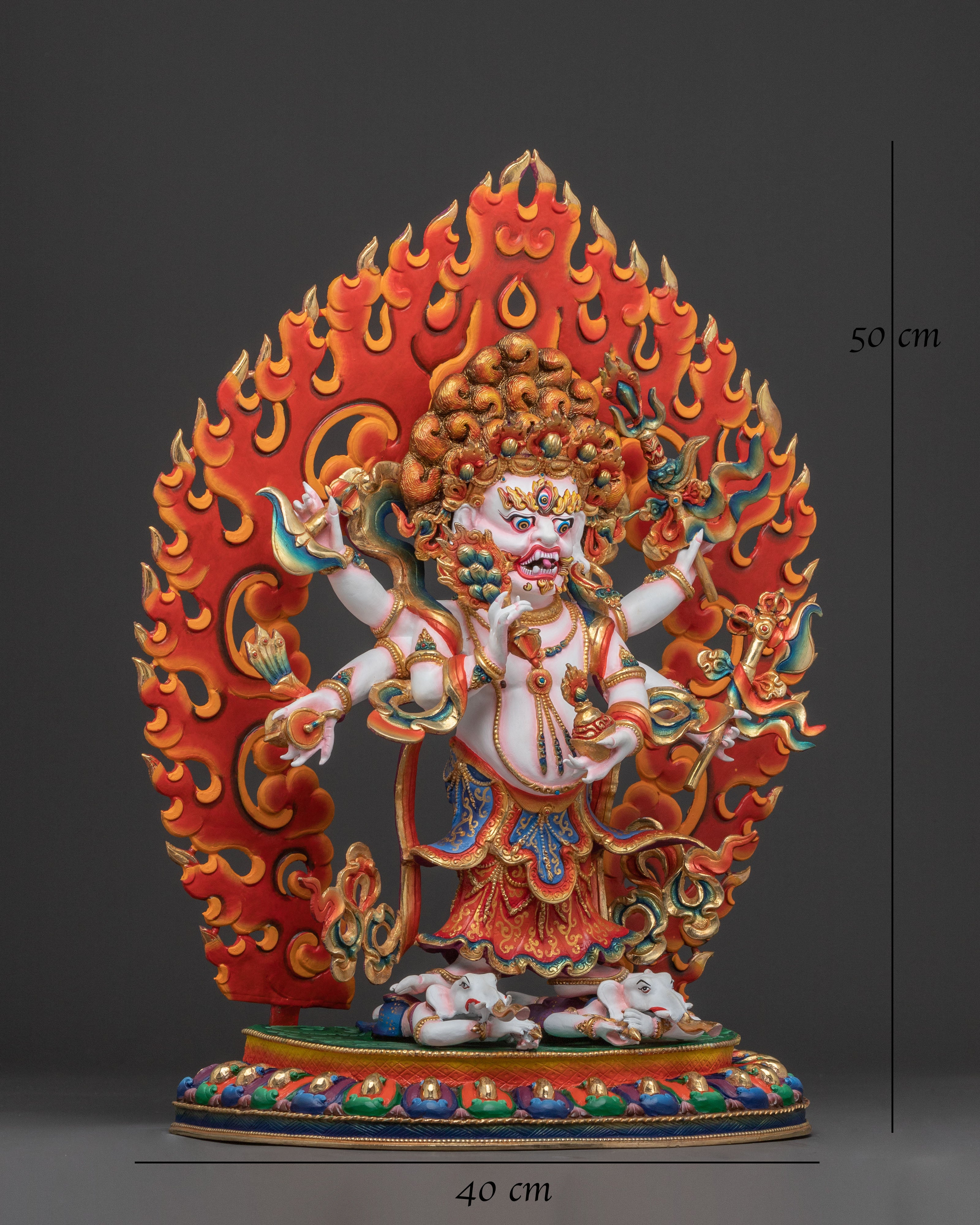 Handcrafted Copper White Mahakala Statue - Exquisite 24K Gilded Artistry