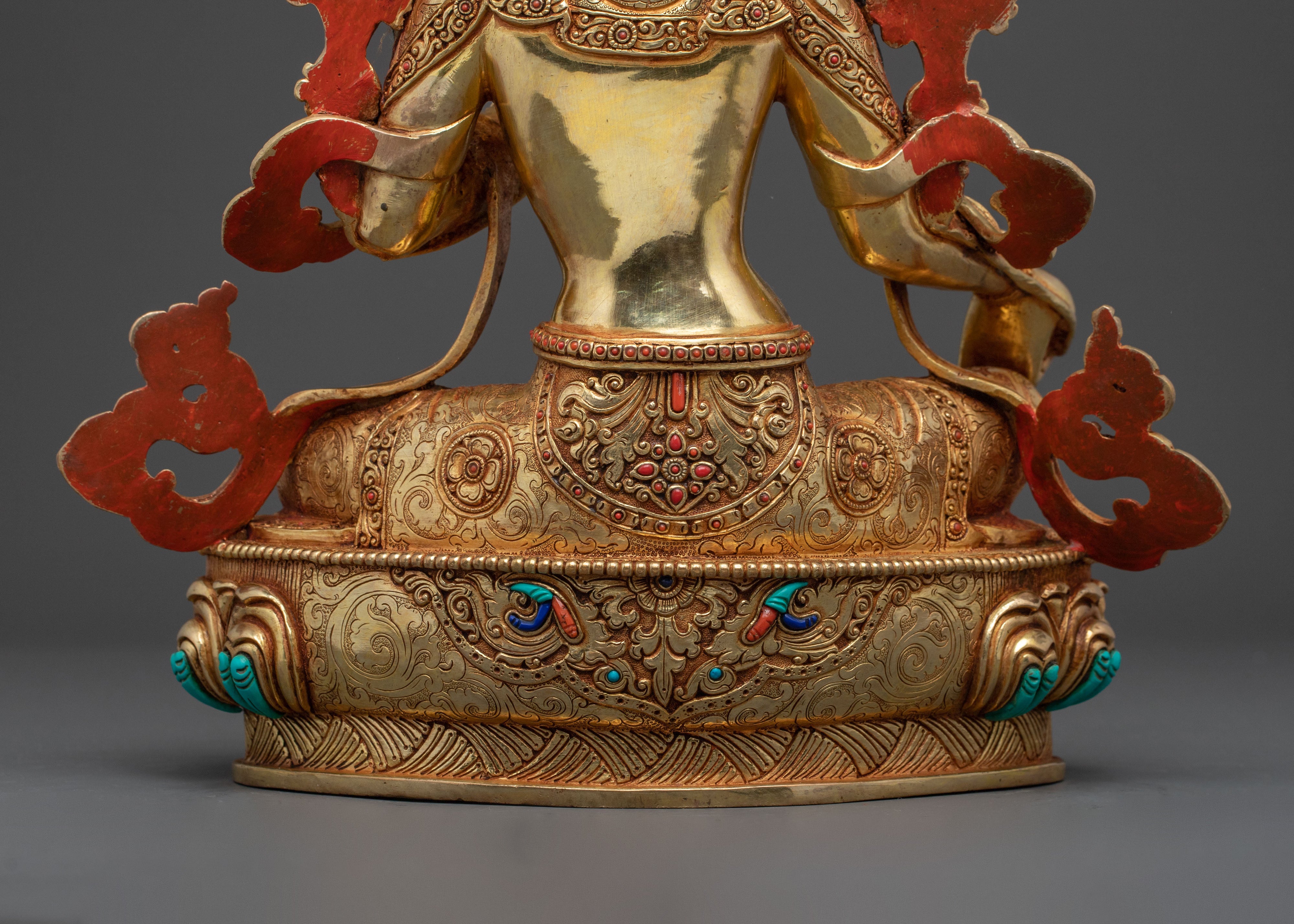 Handcrafted Green Tara Spiritual Statue | Exquisite 24K Gold Gilded
