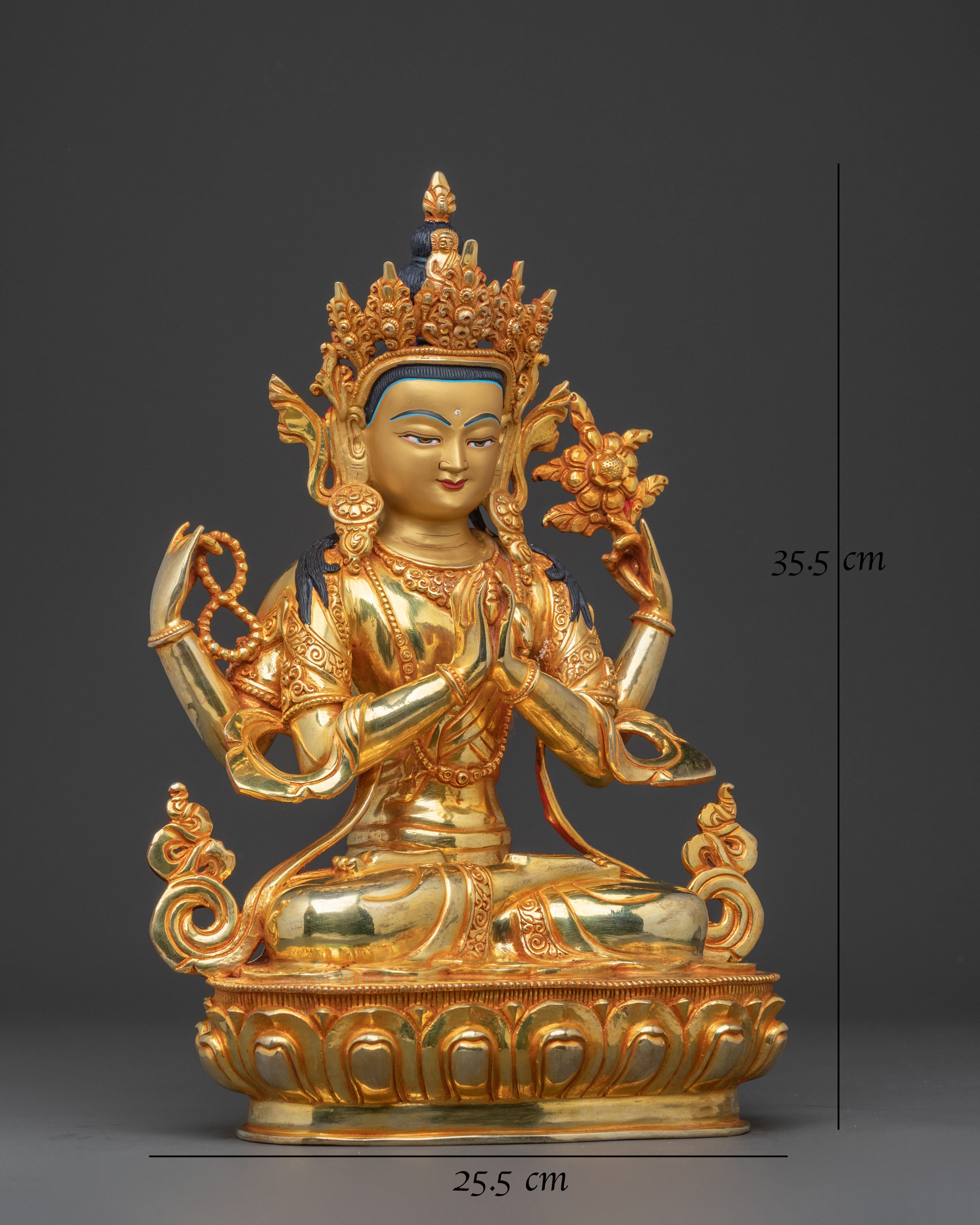 Chenrezig Buddha Statue - 24K Gold Gilded Copper Avalokiteshvara
