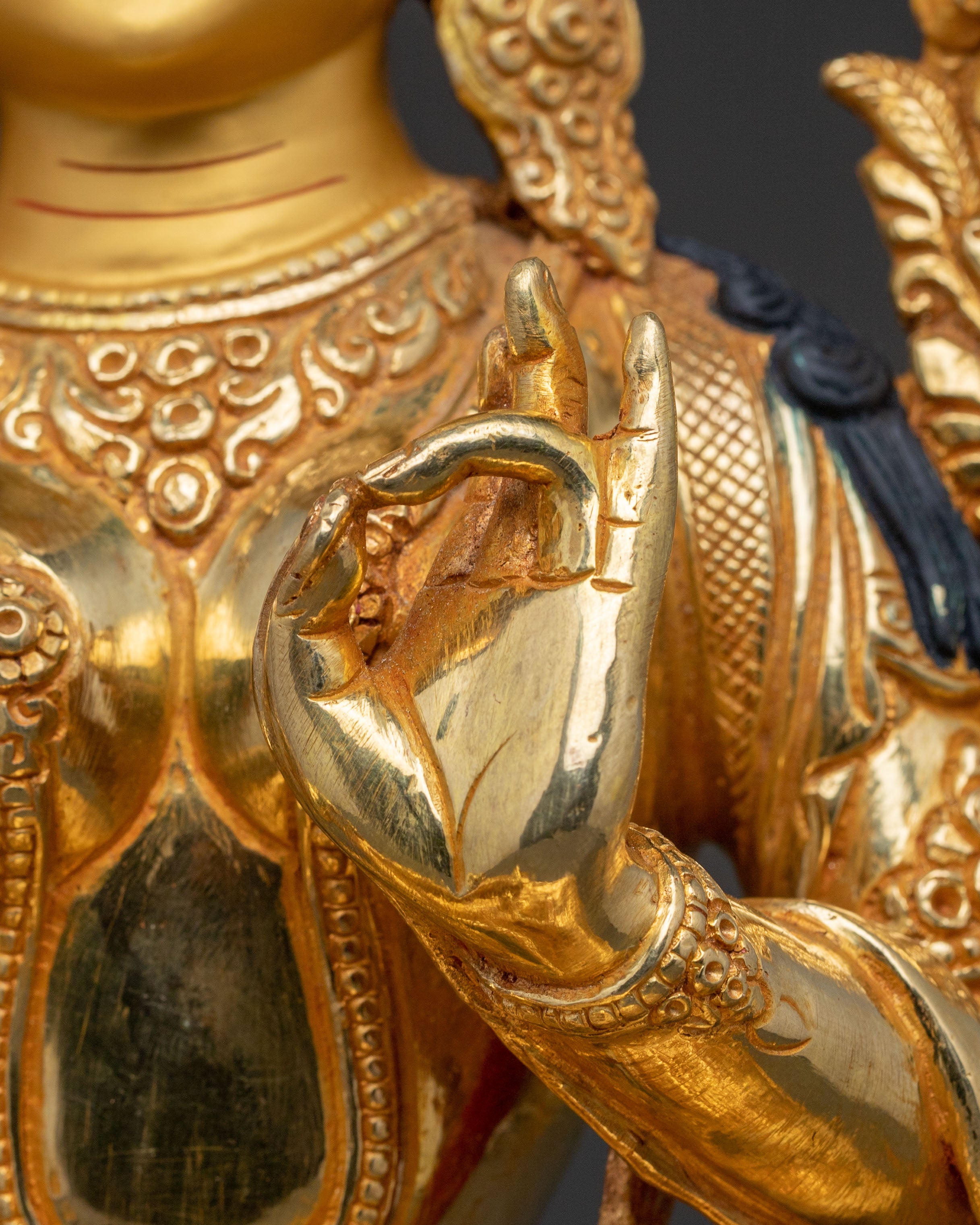 Green Tara Statue with 24K Gold Gilding
