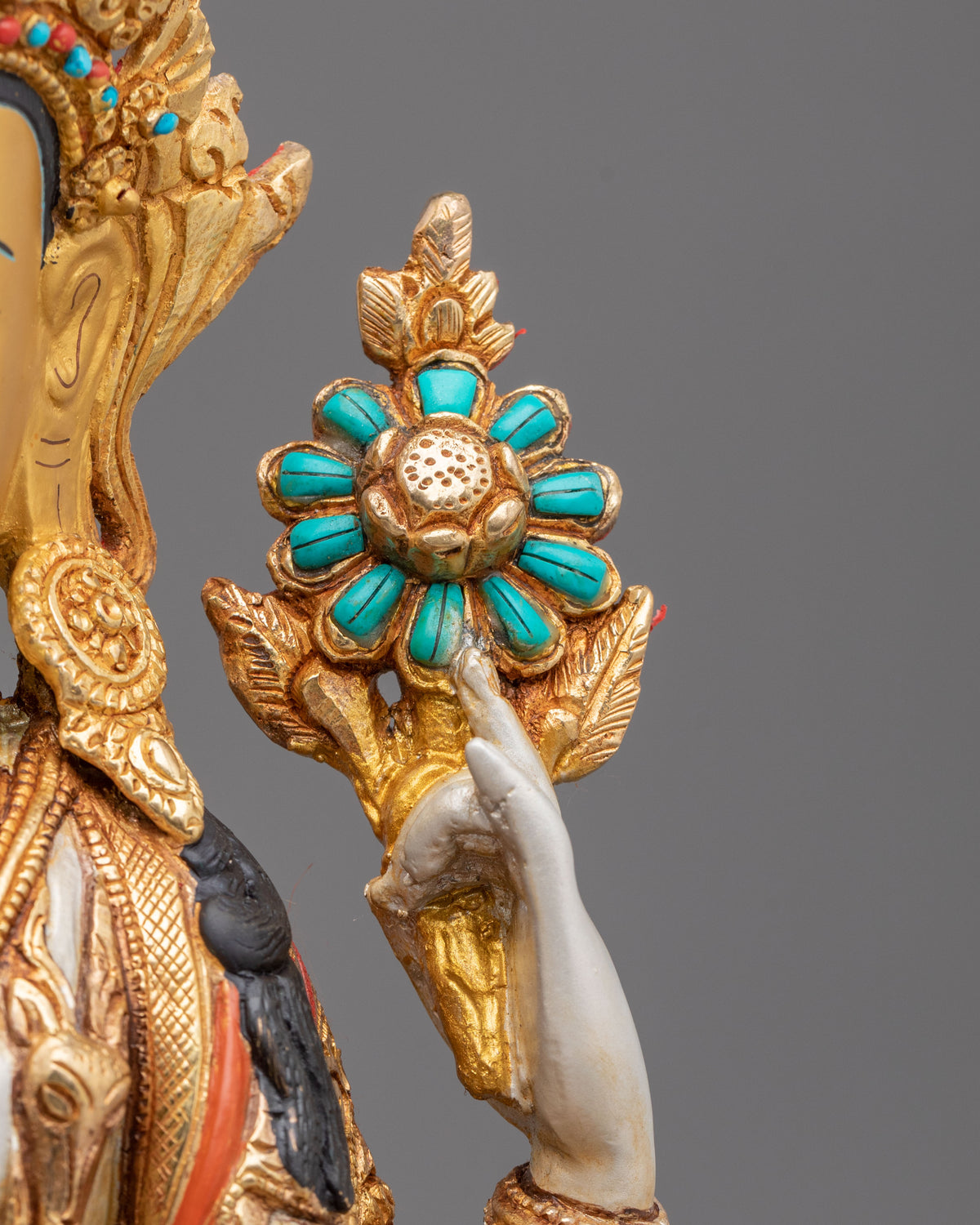 Four Armed Chenrezig Fire Gold Gilded Sculpture | Home Decor