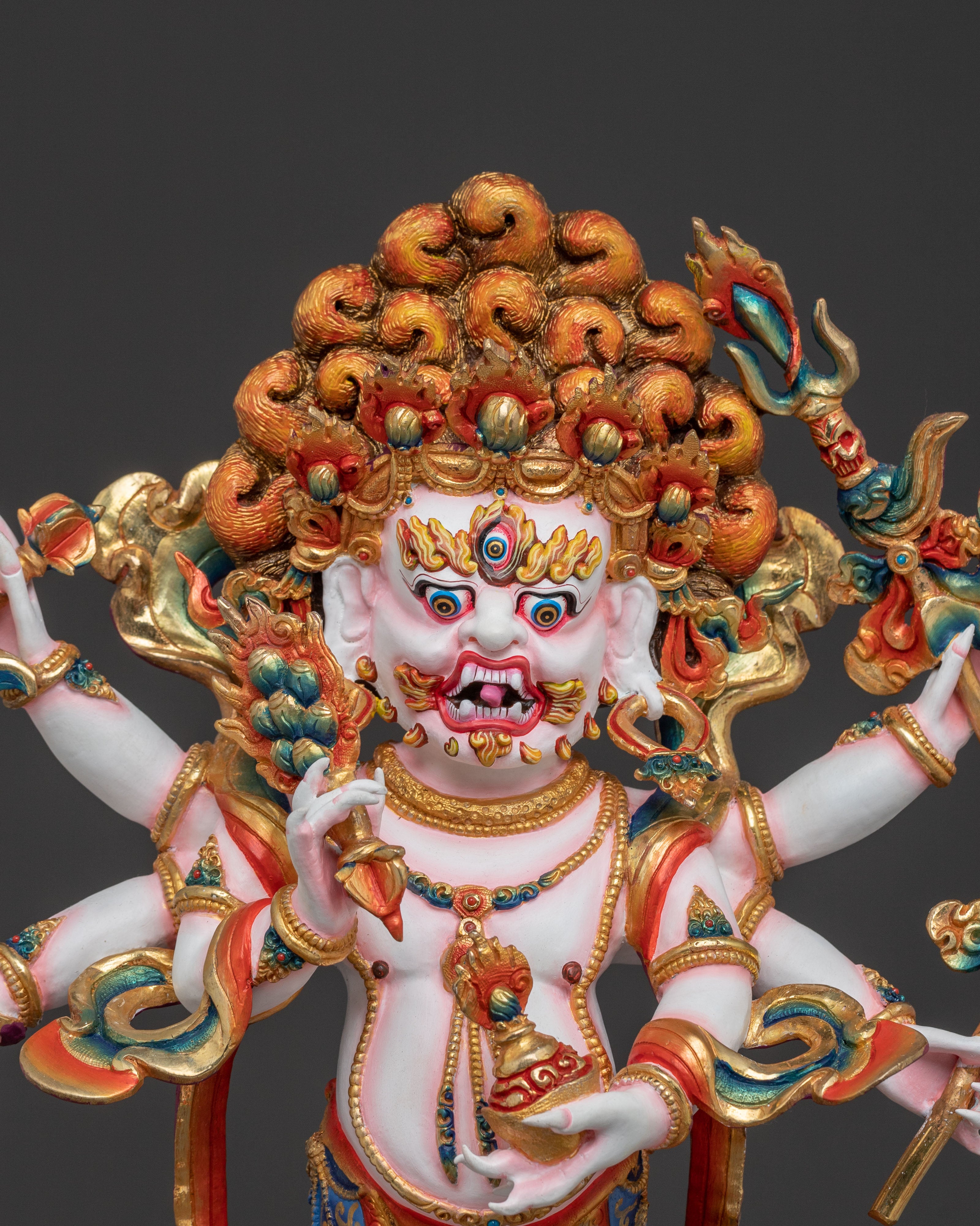 Handcrafted Copper White Mahakala Statue - Exquisite 24K Gilded Artistry