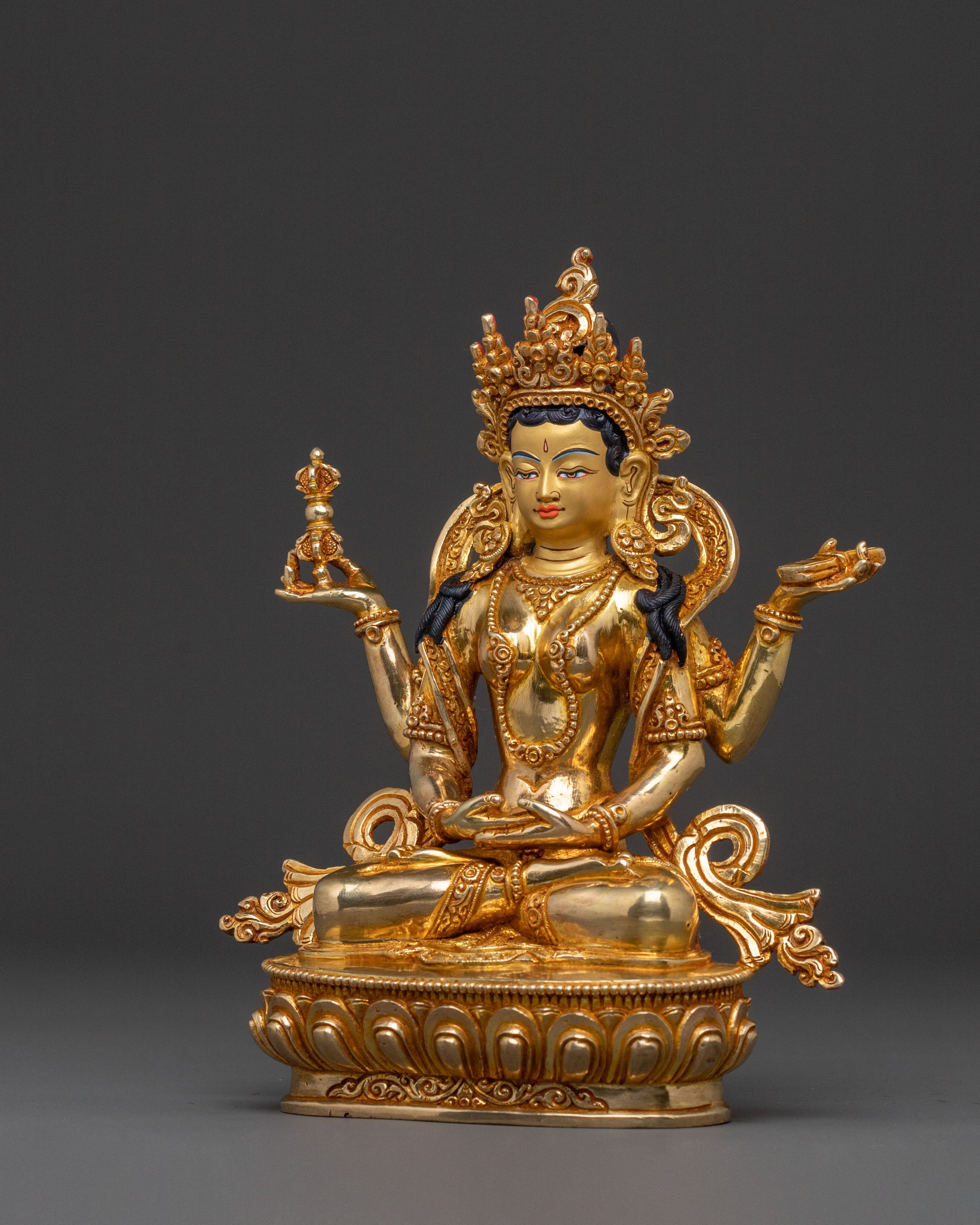 Prajnaparamita Wisdom Statue, Hand-Gilded Copper Art