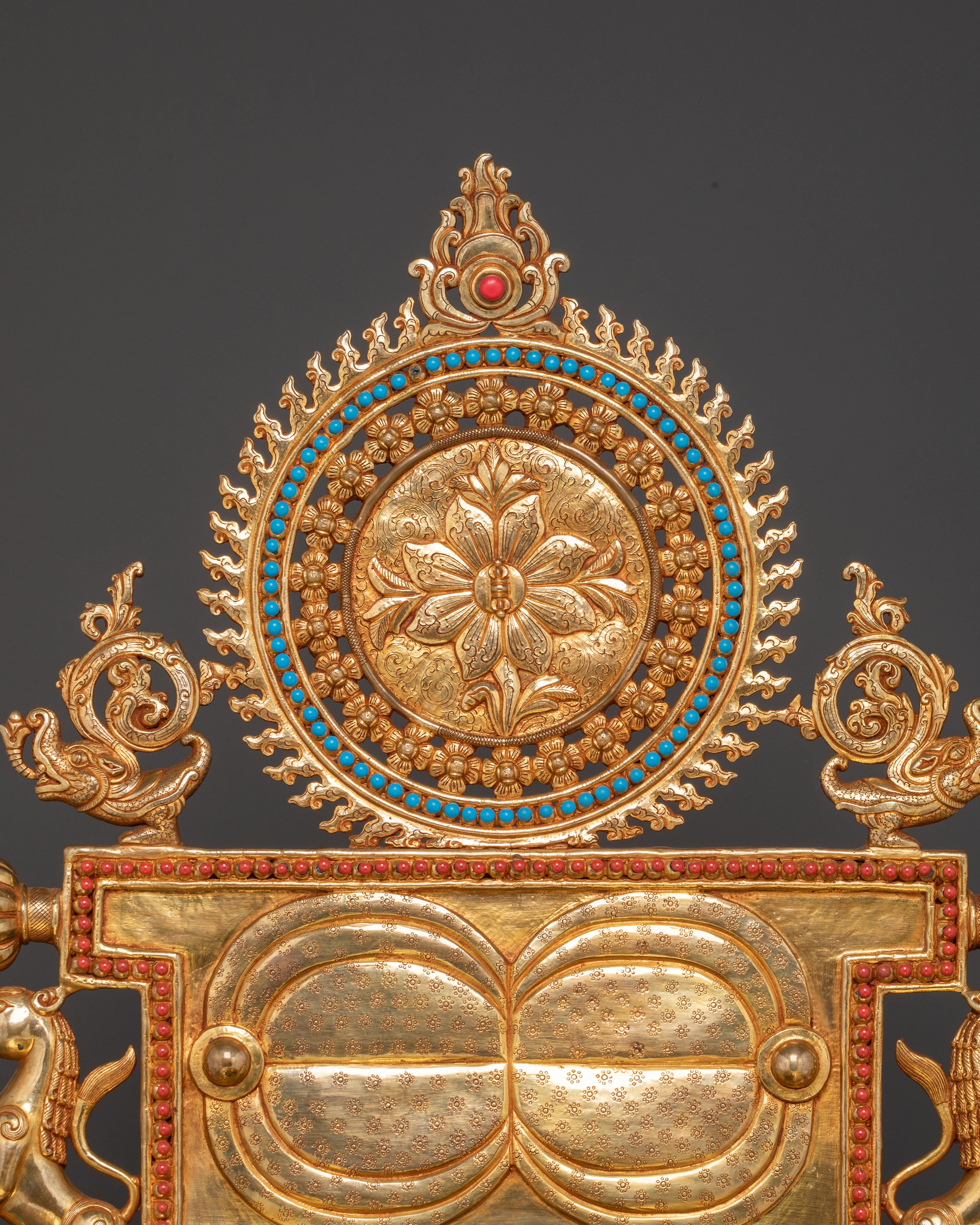 Sacred Statue of Shakyamuni Buddha in Throne – 24K Gold Gilded Artistry