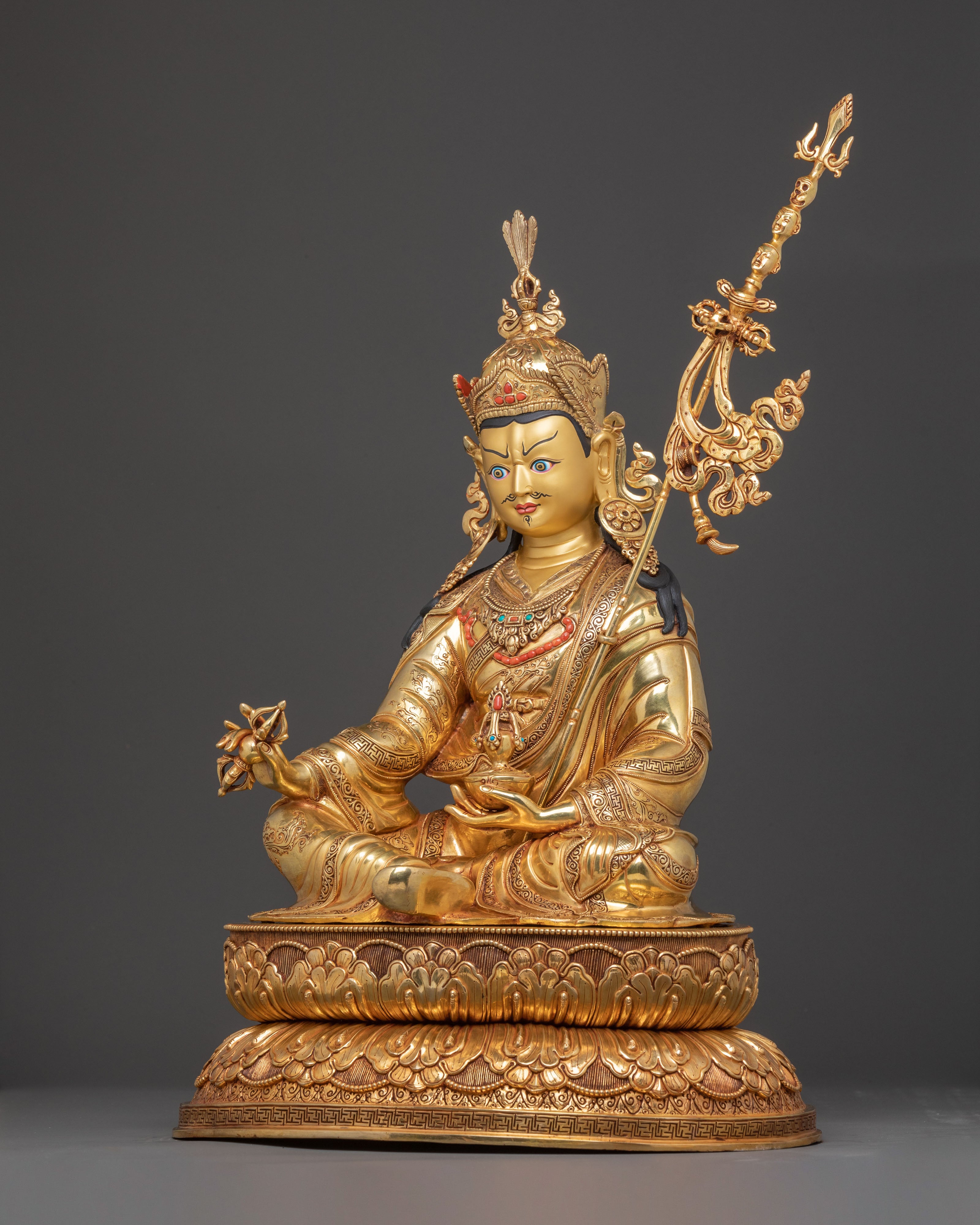 Guru Rinpoche Holy Sculpture – Masterpiece in 24K Gold Gilding