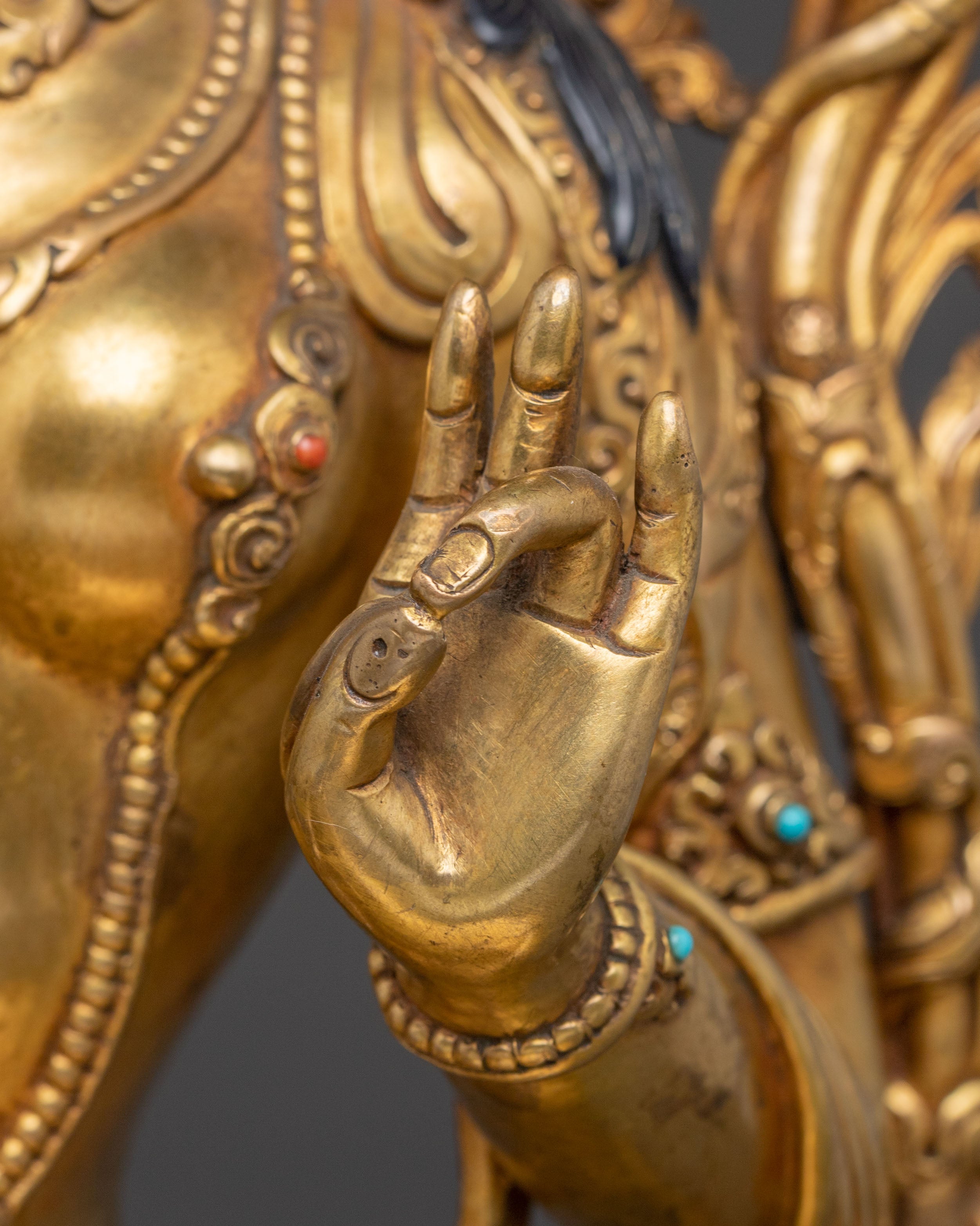 Handcrafted Green Tara Golden Statue | Goddess of Compassion