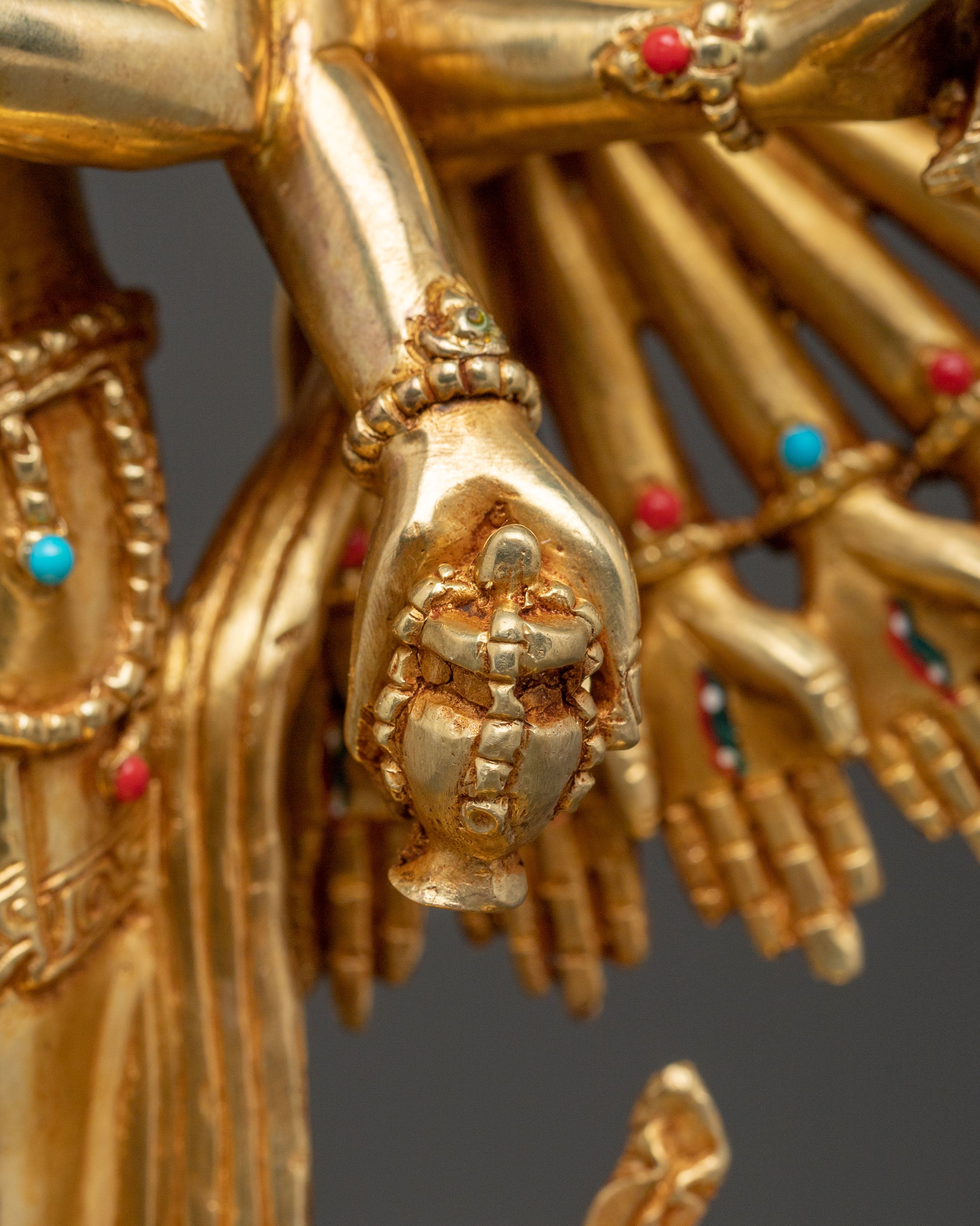 1000 Armed Chenrezig Statue | 24k Gold Glided with Gemstone Inlay